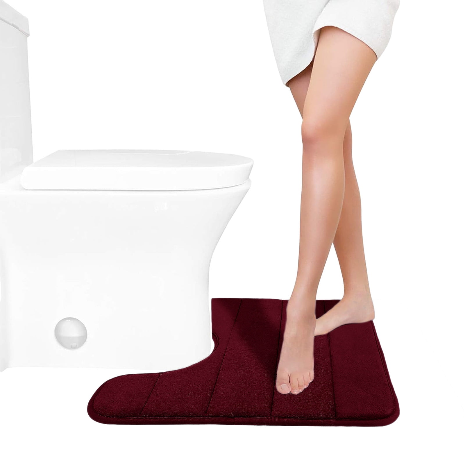 PALIFEUR Memory Foam Toilet Rug, Non-Slip Bathroom Rugs, Toilet Rugs U Shaped Washable, Commode Contour Rug, Soft Comfortable Super Water Absorption #1_Red - Image 4
