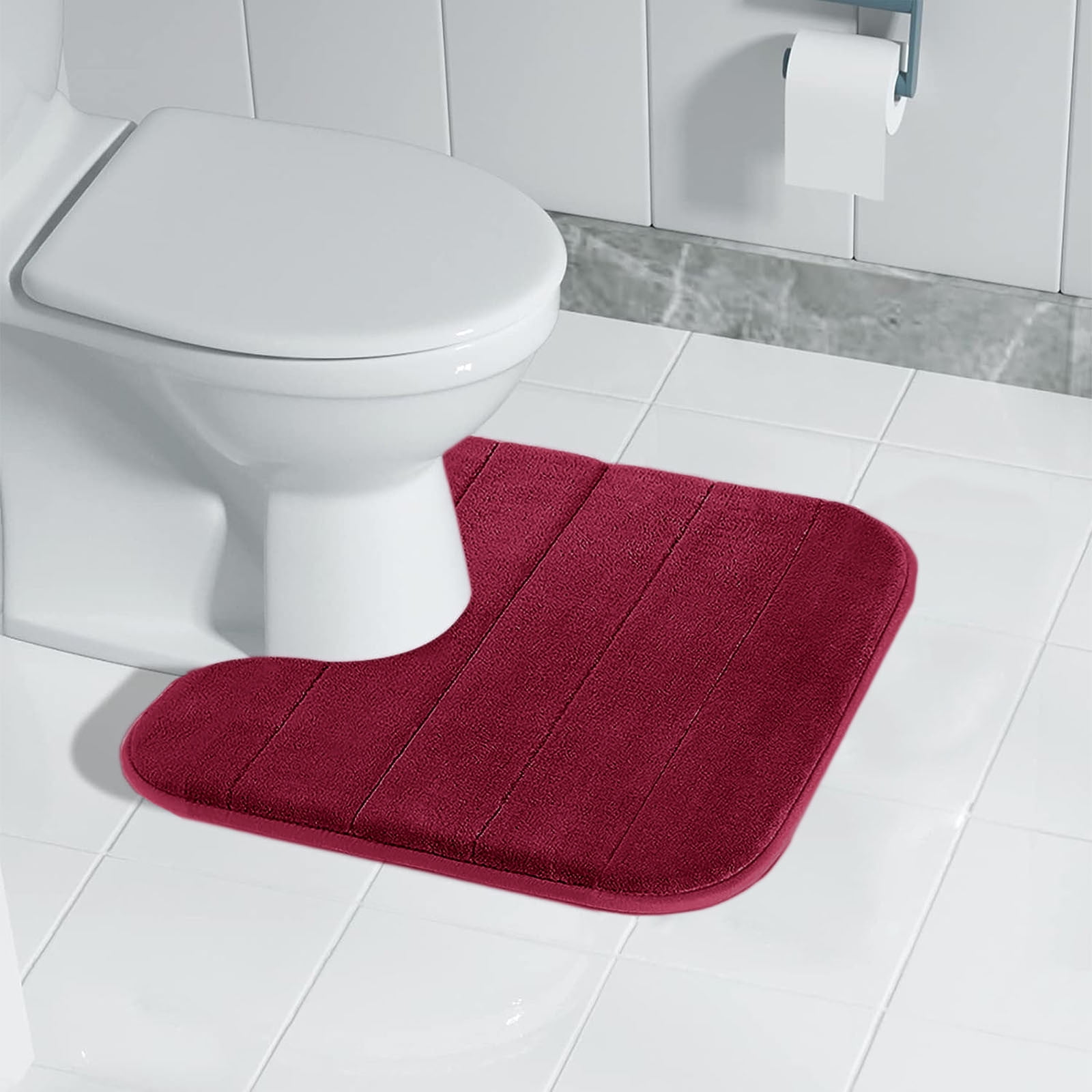 PALIFEUR Memory Foam Toilet Rug, Non-Slip Bathroom Rugs, Toilet Rugs U Shaped Washable, Commode Contour Rug, Soft Comfortable Super Water Absorption #1_Red - Image 5
