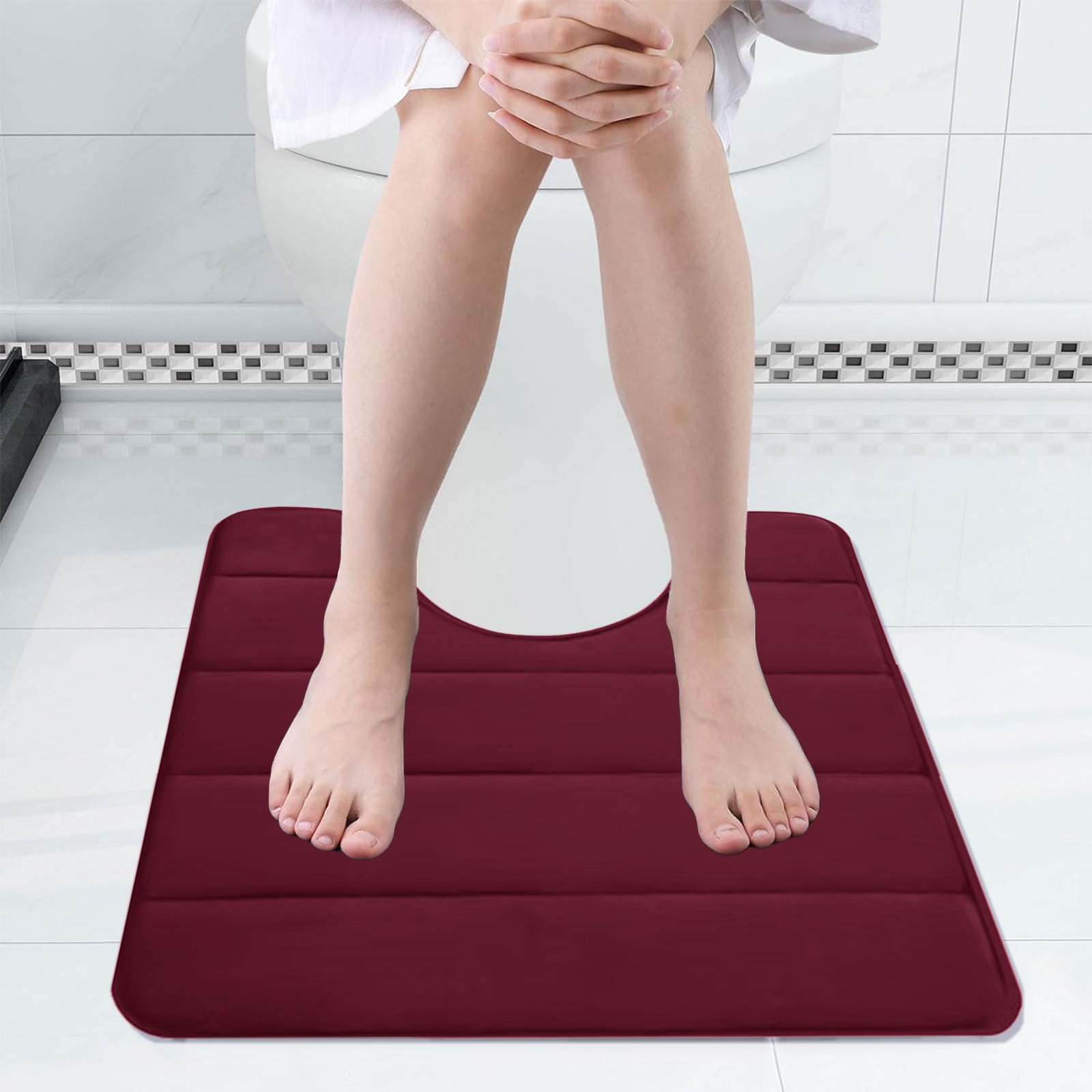 PALIFEUR Memory Foam Toilet Rug, Non-Slip Bathroom Rugs, Toilet Rugs U Shaped Washable, Commode Contour Rug, Soft Comfortable Super Water Absorption #1_Red - Image 6