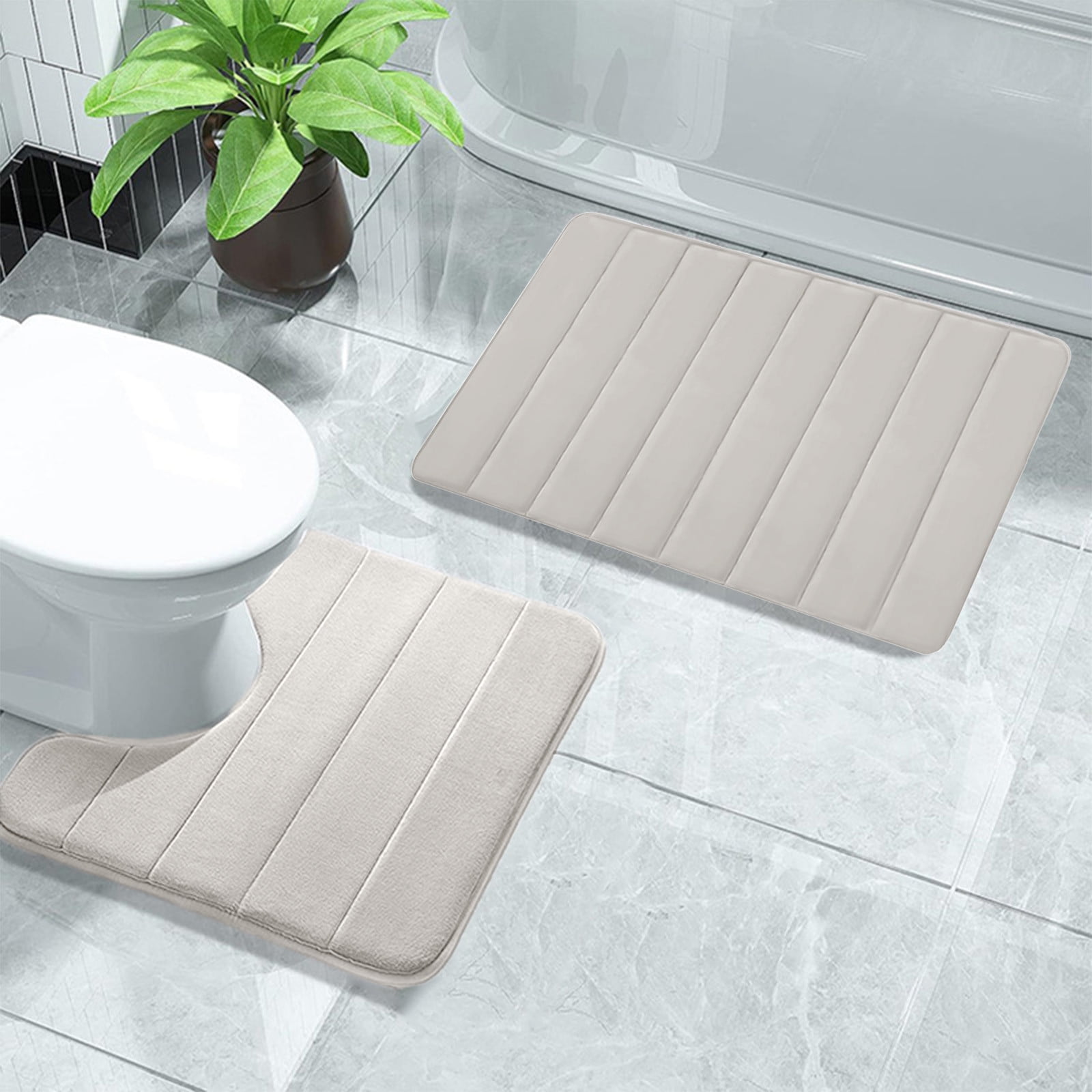 PALIFEUR Memory Foam Toilet Rug, Non-Slip Bathroom Rugs, Toilet Rugs U Shaped Washable, Commode Contour Rug, Soft Comfortable Super Water Absorption #2_Beige - Image 4