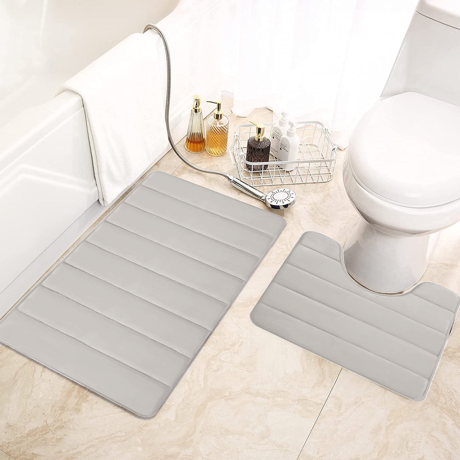 PALIFEUR Memory Foam Toilet Rug, Non-Slip Bathroom Rugs, Toilet Rugs U Shaped Washable, Commode Contour Rug, Soft Comfortable Super Water Absorption #2_Beige - Image 6
