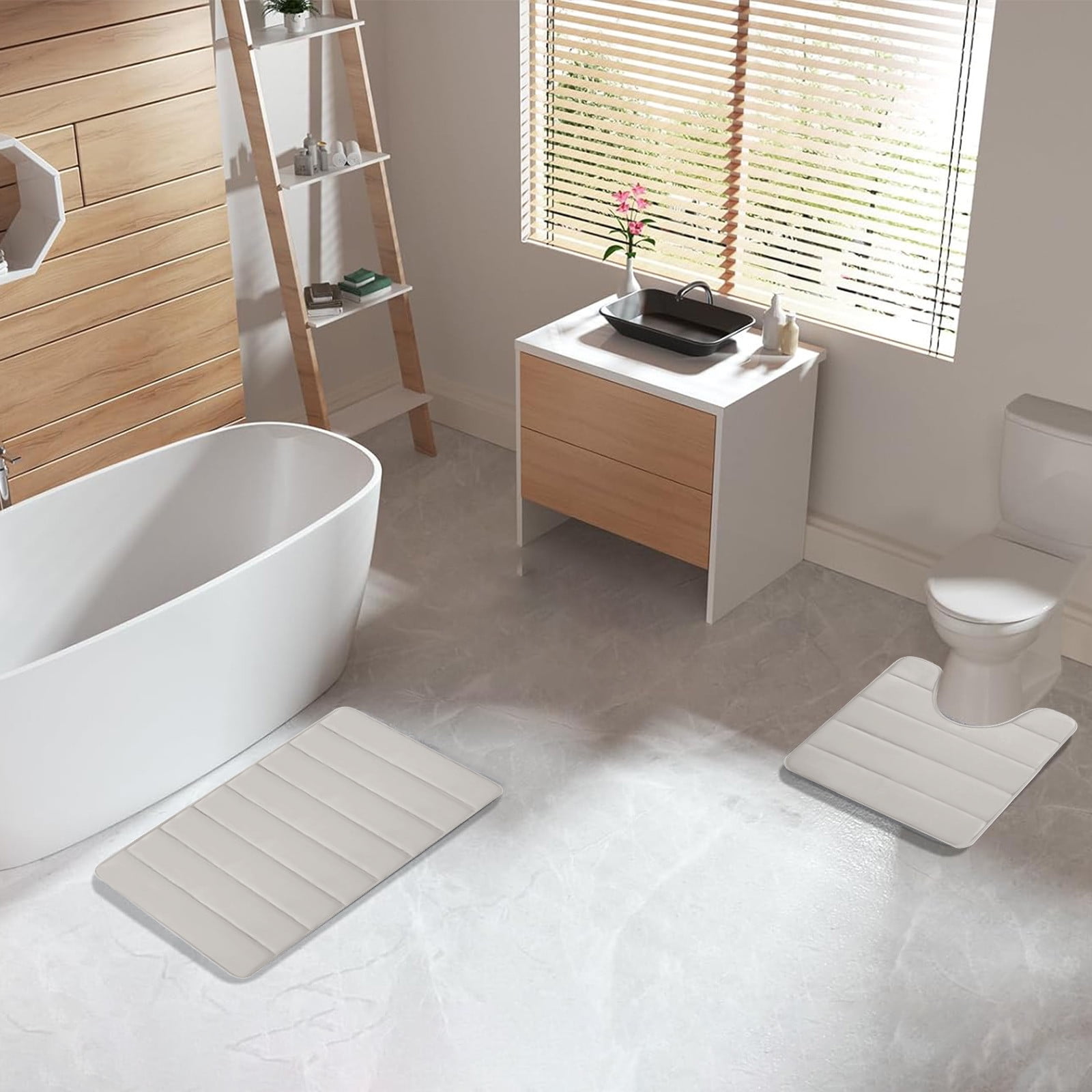 PALIFEUR Memory Foam Toilet Rug, Non-Slip Bathroom Rugs, Toilet Rugs U Shaped Washable, Commode Contour Rug, Soft Comfortable Super Water Absorption #2_Beige - Image 7