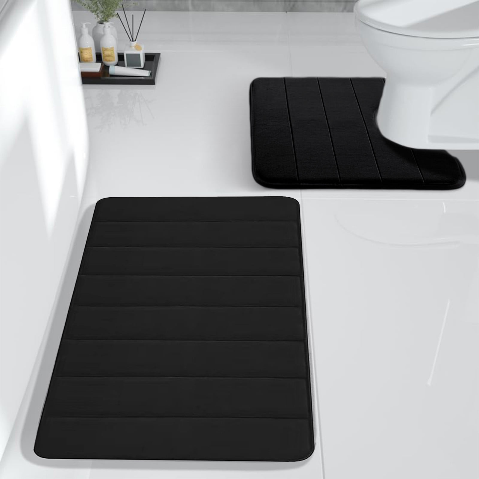 PALIFEUR Memory Foam Toilet Rug, Non-Slip Bathroom Rugs, Toilet Rugs U Shaped Washable, Commode Contour Rug, Soft Comfortable Super Water Absorption #2_Black - Image 4