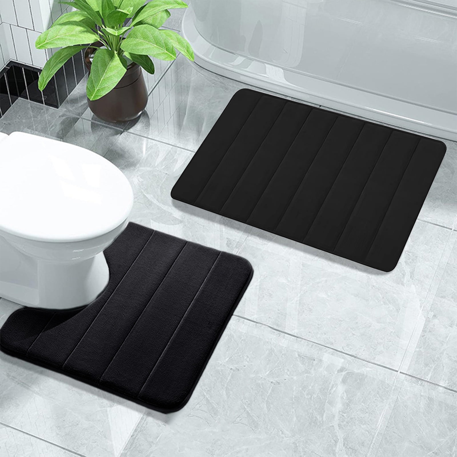 PALIFEUR Memory Foam Toilet Rug, Non-Slip Bathroom Rugs, Toilet Rugs U Shaped Washable, Commode Contour Rug, Soft Comfortable Super Water Absorption #2_Black - Image 5