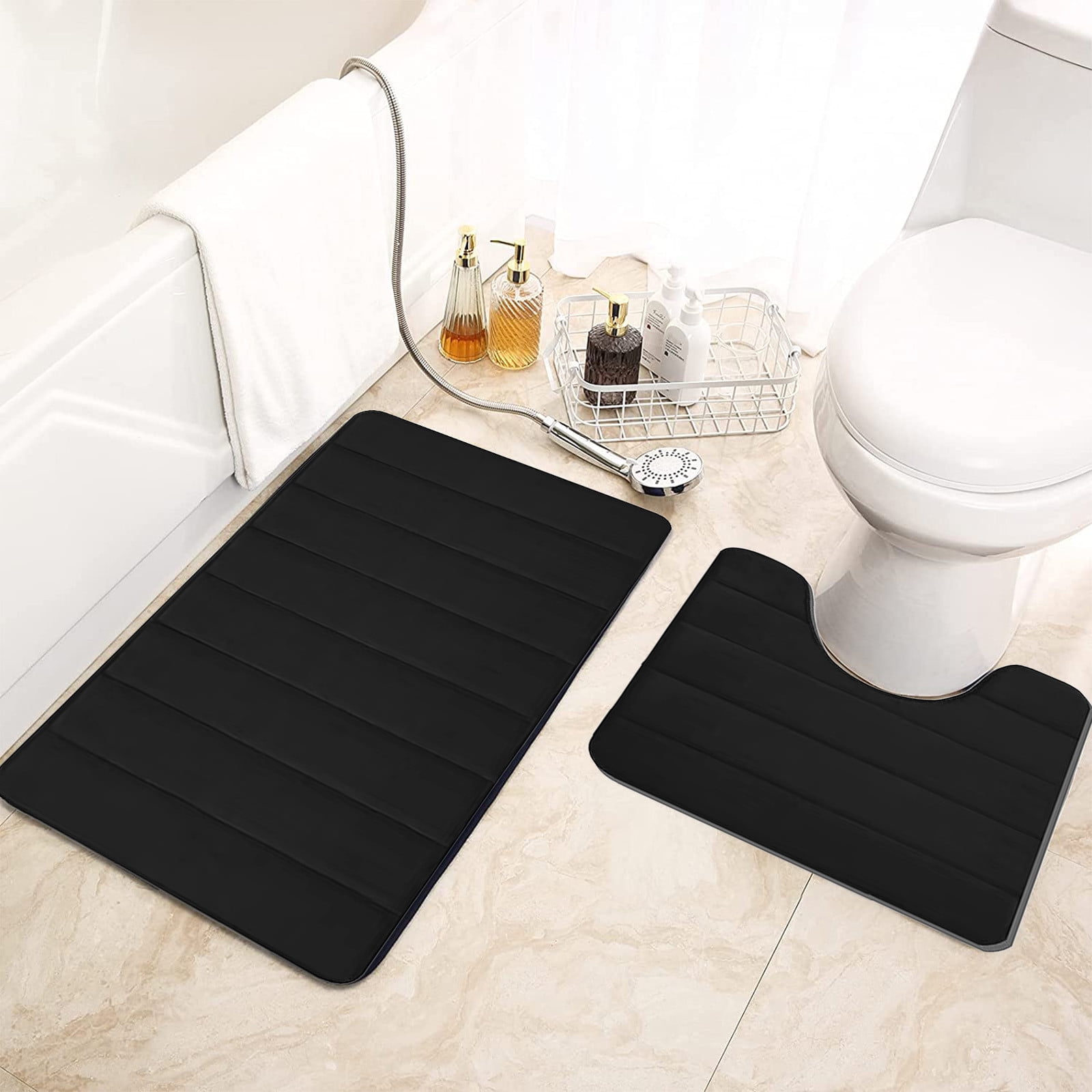 PALIFEUR Memory Foam Toilet Rug, Non-Slip Bathroom Rugs, Toilet Rugs U Shaped Washable, Commode Contour Rug, Soft Comfortable Super Water Absorption #2_Black - Image 6