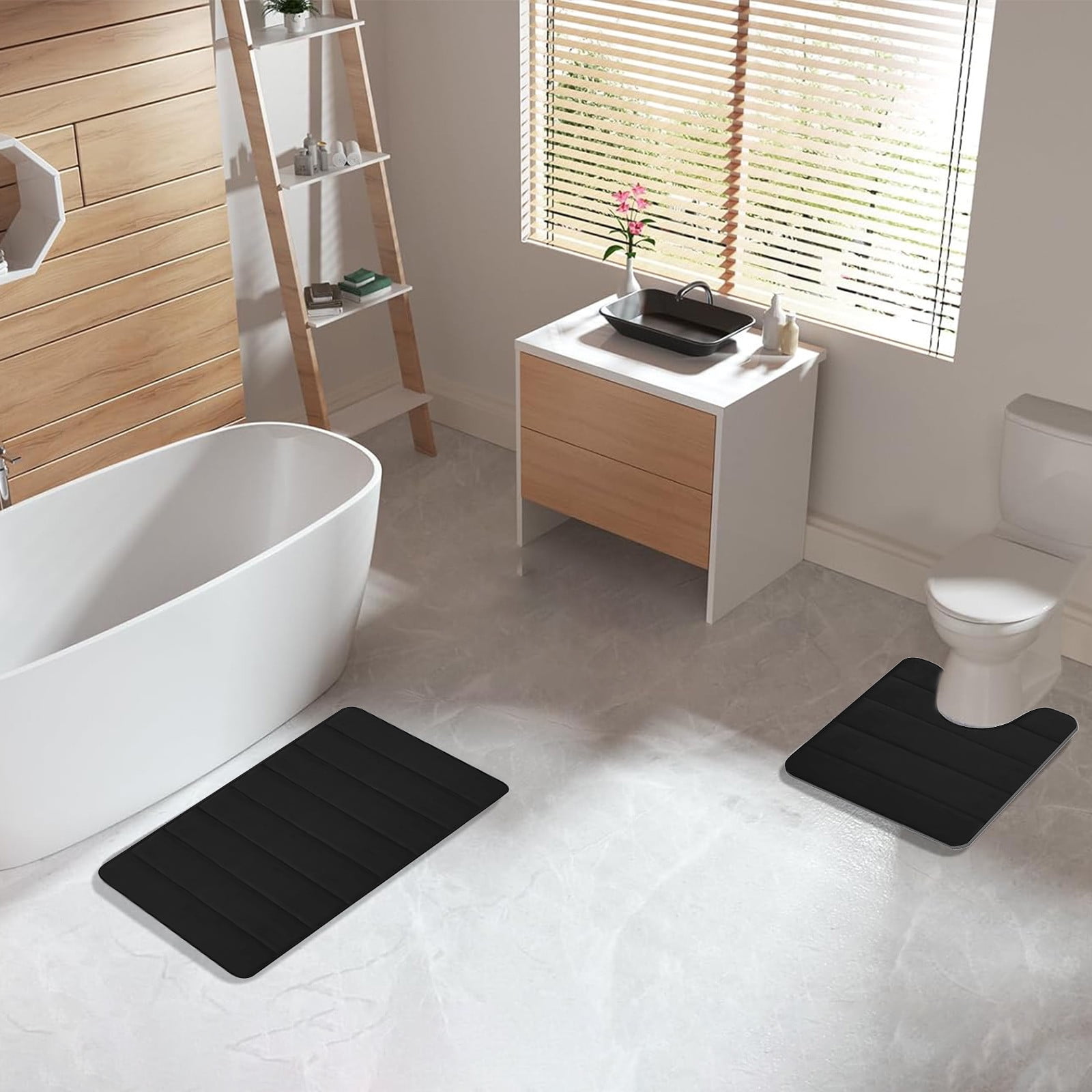 PALIFEUR Memory Foam Toilet Rug, Non-Slip Bathroom Rugs, Toilet Rugs U Shaped Washable, Commode Contour Rug, Soft Comfortable Super Water Absorption #2_Black - Image 7