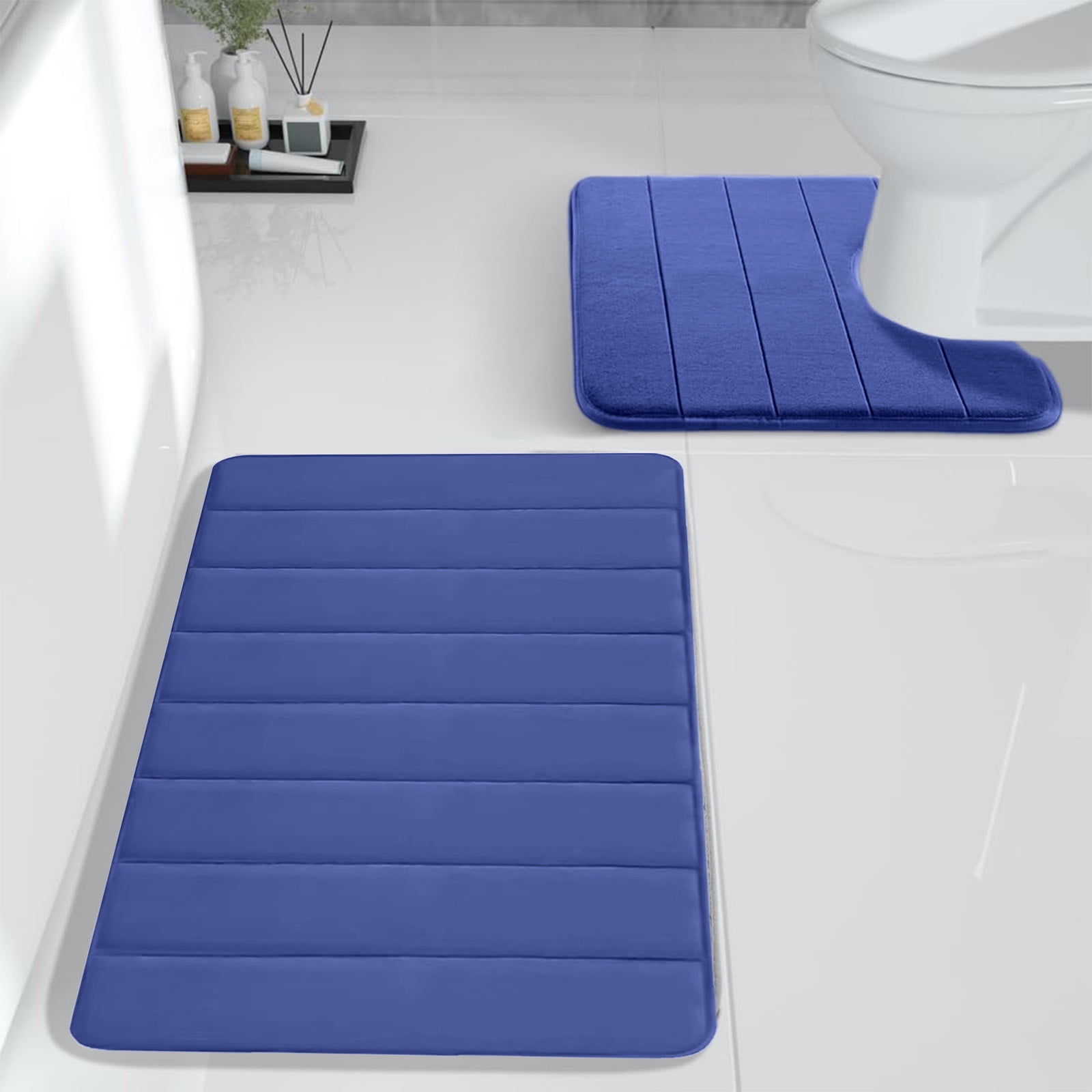 PALIFEUR Memory Foam Toilet Rug, Non-Slip Bathroom Rugs, Toilet Rugs U Shaped Washable, Commode Contour Rug, Soft Comfortable Super Water Absorption #2_Blue - Image 4