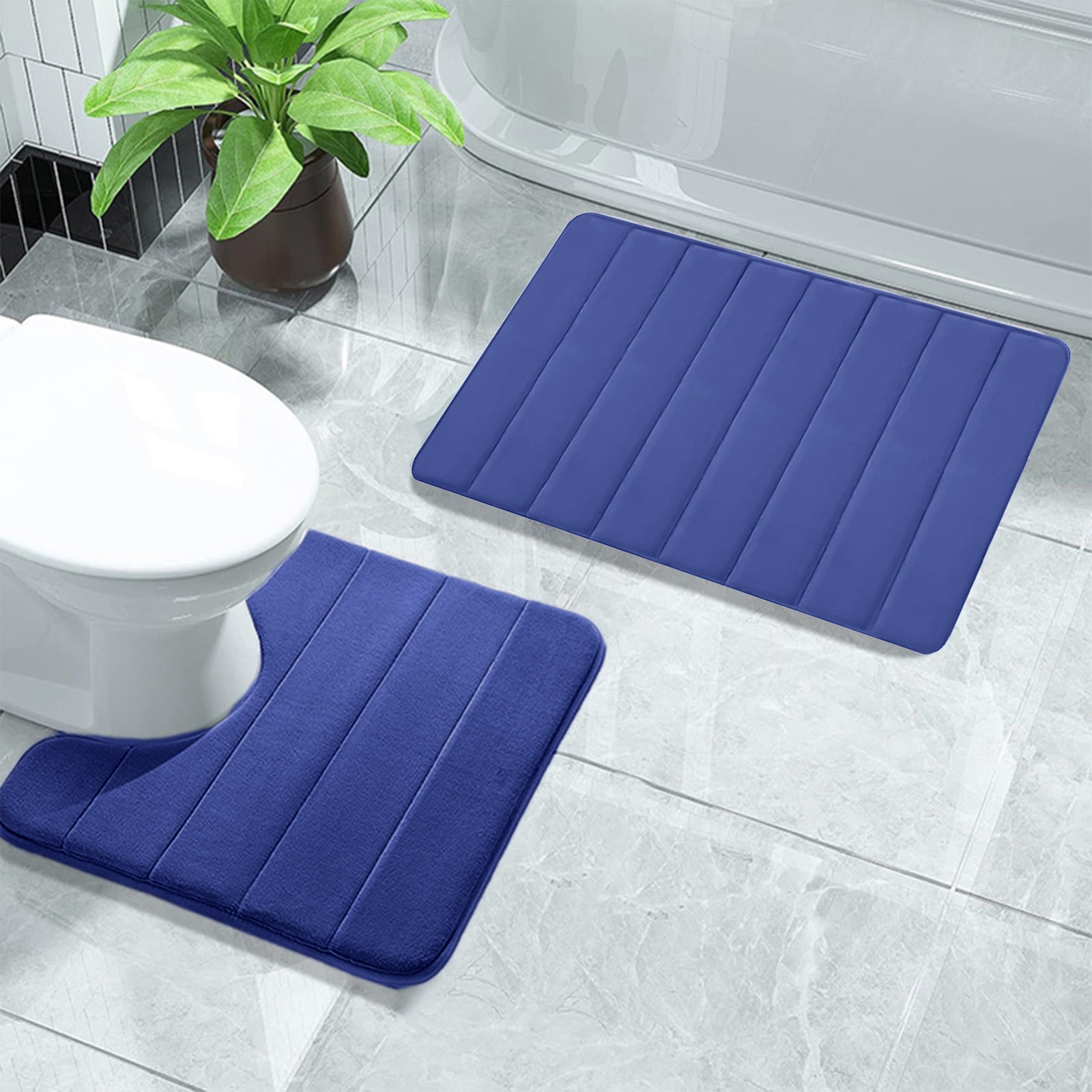 PALIFEUR Memory Foam Toilet Rug, Non-Slip Bathroom Rugs, Toilet Rugs U Shaped Washable, Commode Contour Rug, Soft Comfortable Super Water Absorption #2_Blue - Image 5