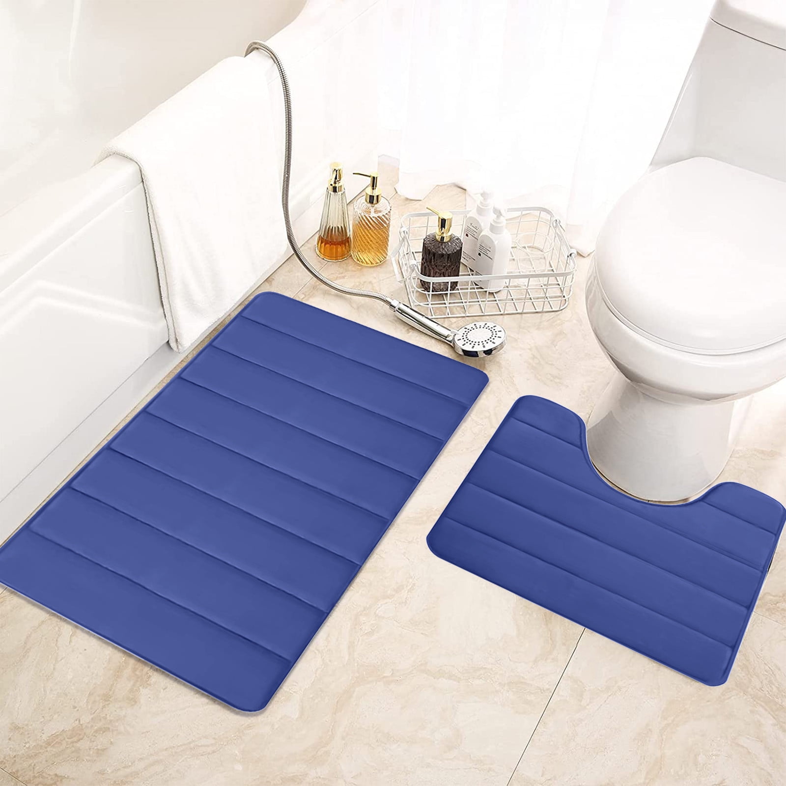 PALIFEUR Memory Foam Toilet Rug, Non-Slip Bathroom Rugs, Toilet Rugs U Shaped Washable, Commode Contour Rug, Soft Comfortable Super Water Absorption #2_Blue - Image 6