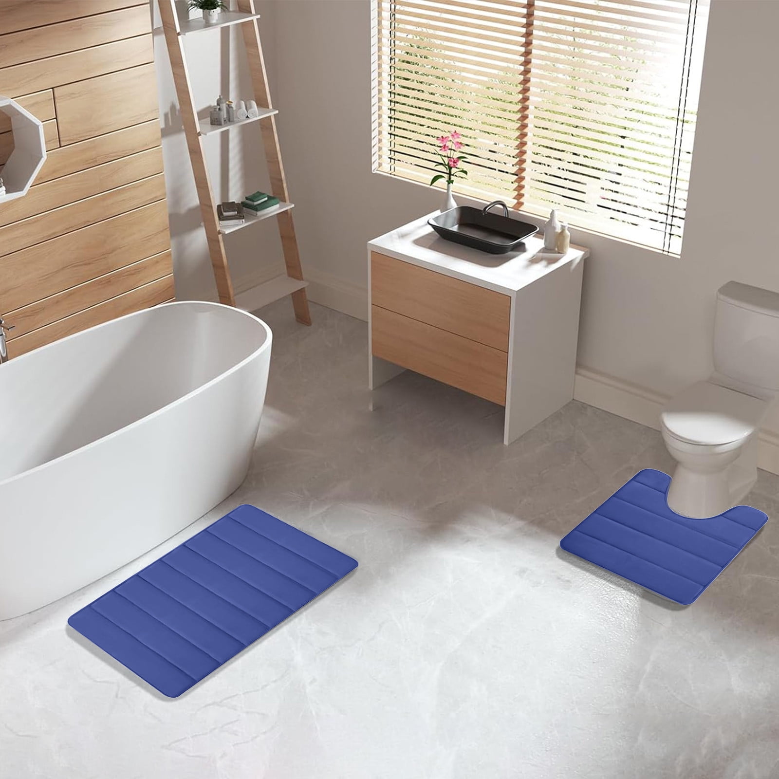 PALIFEUR Memory Foam Toilet Rug, Non-Slip Bathroom Rugs, Toilet Rugs U Shaped Washable, Commode Contour Rug, Soft Comfortable Super Water Absorption #2_Blue - Image 7