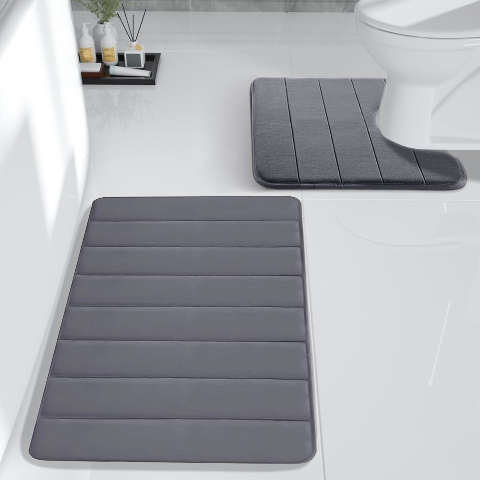 PALIFEUR Memory Foam Toilet Rug, Non-Slip Bathroom Rugs, Toilet Rugs U Shaped Washable, Commode Contour Rug, Soft Comfortable Super Water Absorption #2_Dark Gray - Image 4