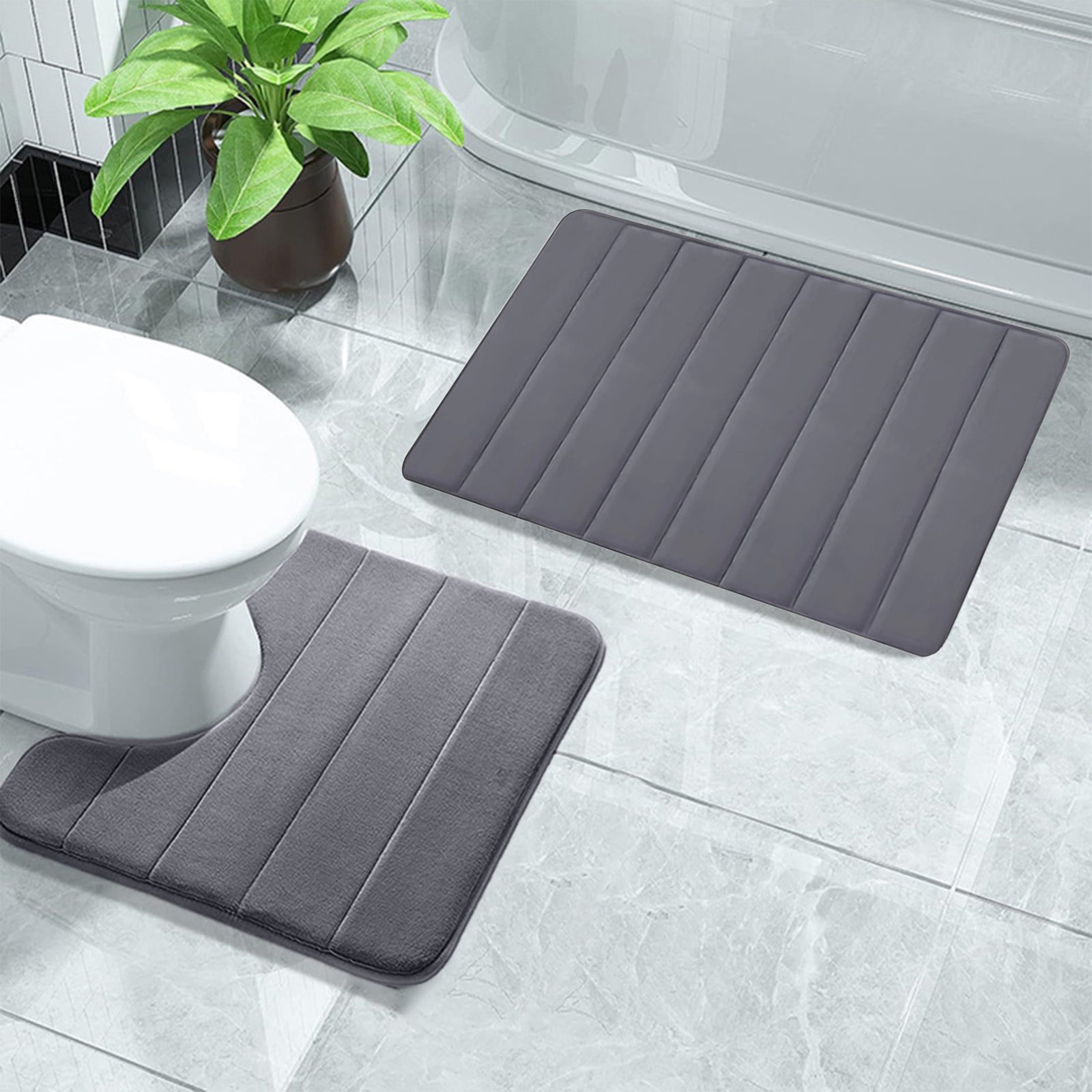 PALIFEUR Memory Foam Toilet Rug, Non-Slip Bathroom Rugs, Toilet Rugs U Shaped Washable, Commode Contour Rug, Soft Comfortable Super Water Absorption #2_Dark Gray - Image 5