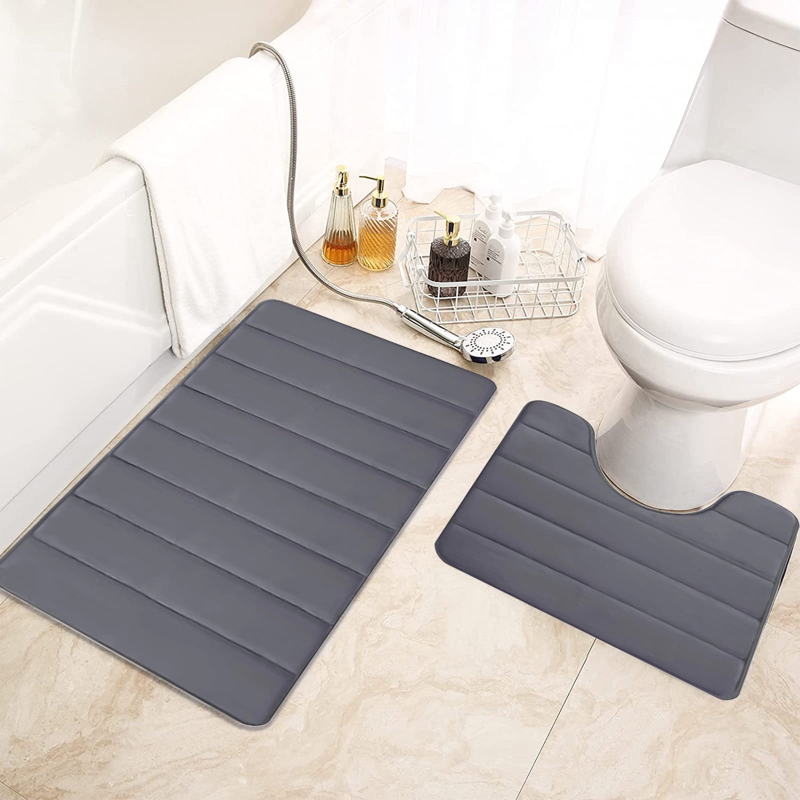 PALIFEUR Memory Foam Toilet Rug, Non-Slip Bathroom Rugs, Toilet Rugs U Shaped Washable, Commode Contour Rug, Soft Comfortable Super Water Absorption #2_Dark Gray - Image 6