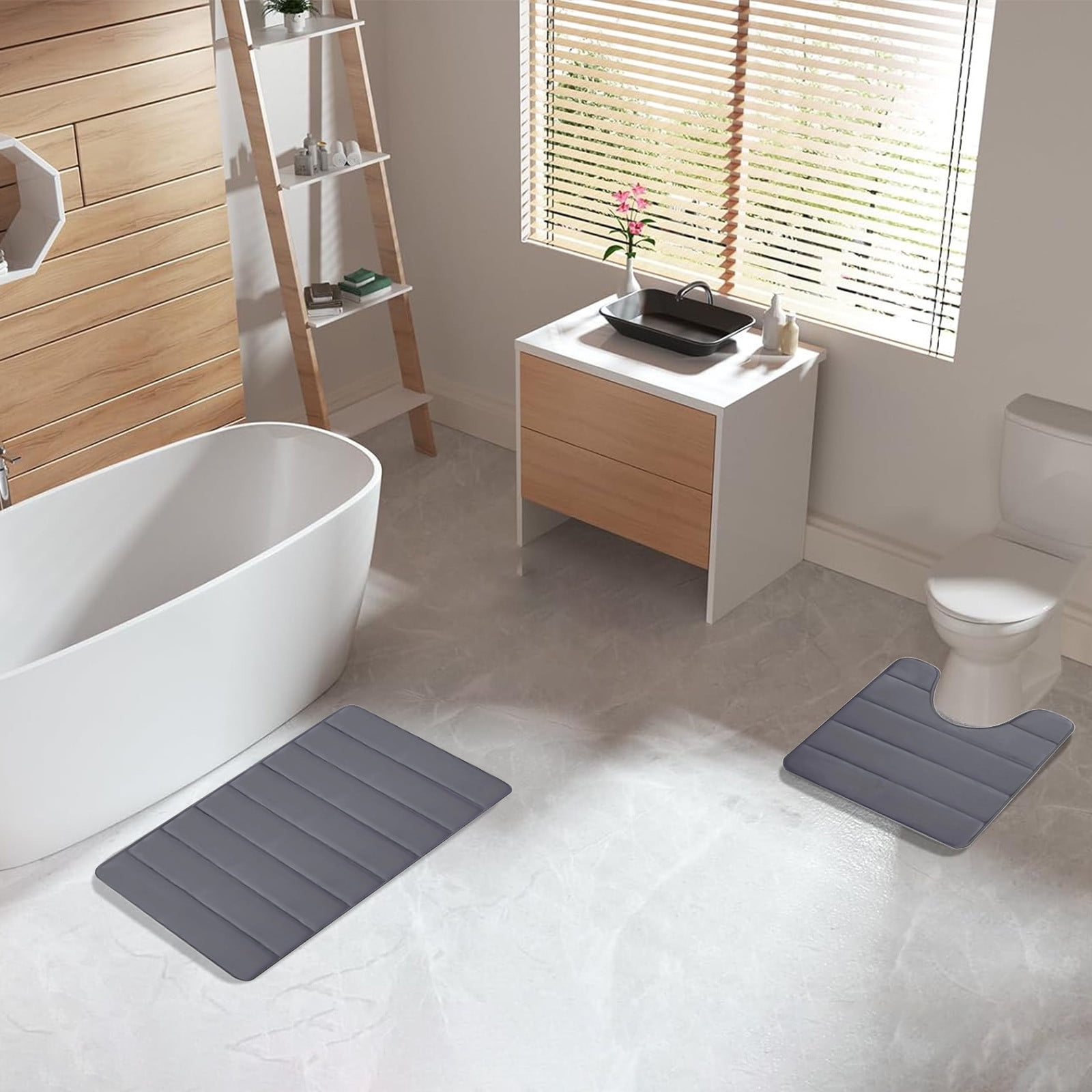PALIFEUR Memory Foam Toilet Rug, Non-Slip Bathroom Rugs, Toilet Rugs U Shaped Washable, Commode Contour Rug, Soft Comfortable Super Water Absorption #2_Dark Gray - Image 7