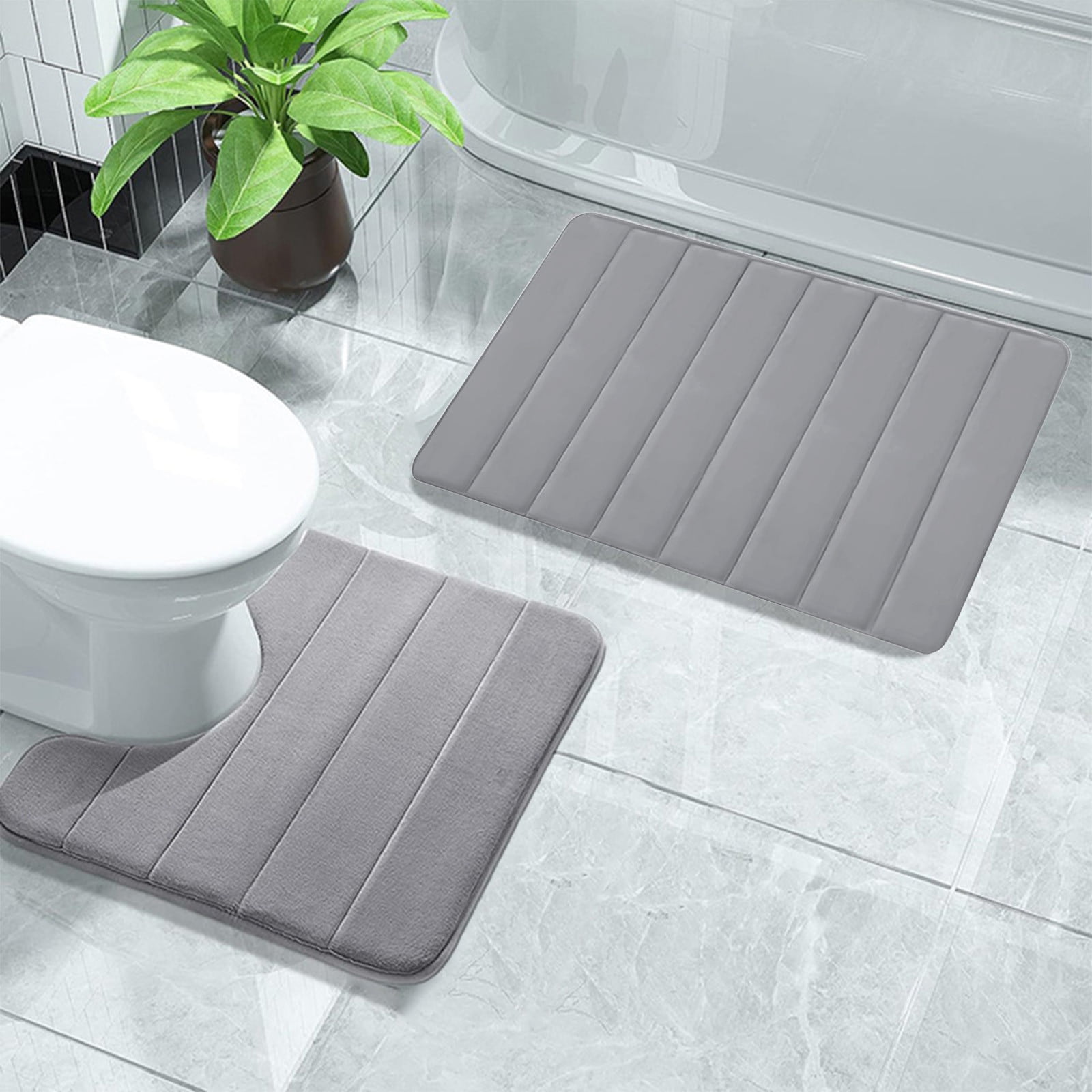 PALIFEUR Memory Foam Toilet Rug, Non-Slip Bathroom Rugs, Toilet Rugs U Shaped Washable, Commode Contour Rug, Soft Comfortable Super Water Absorption #2_Gray - Image 4