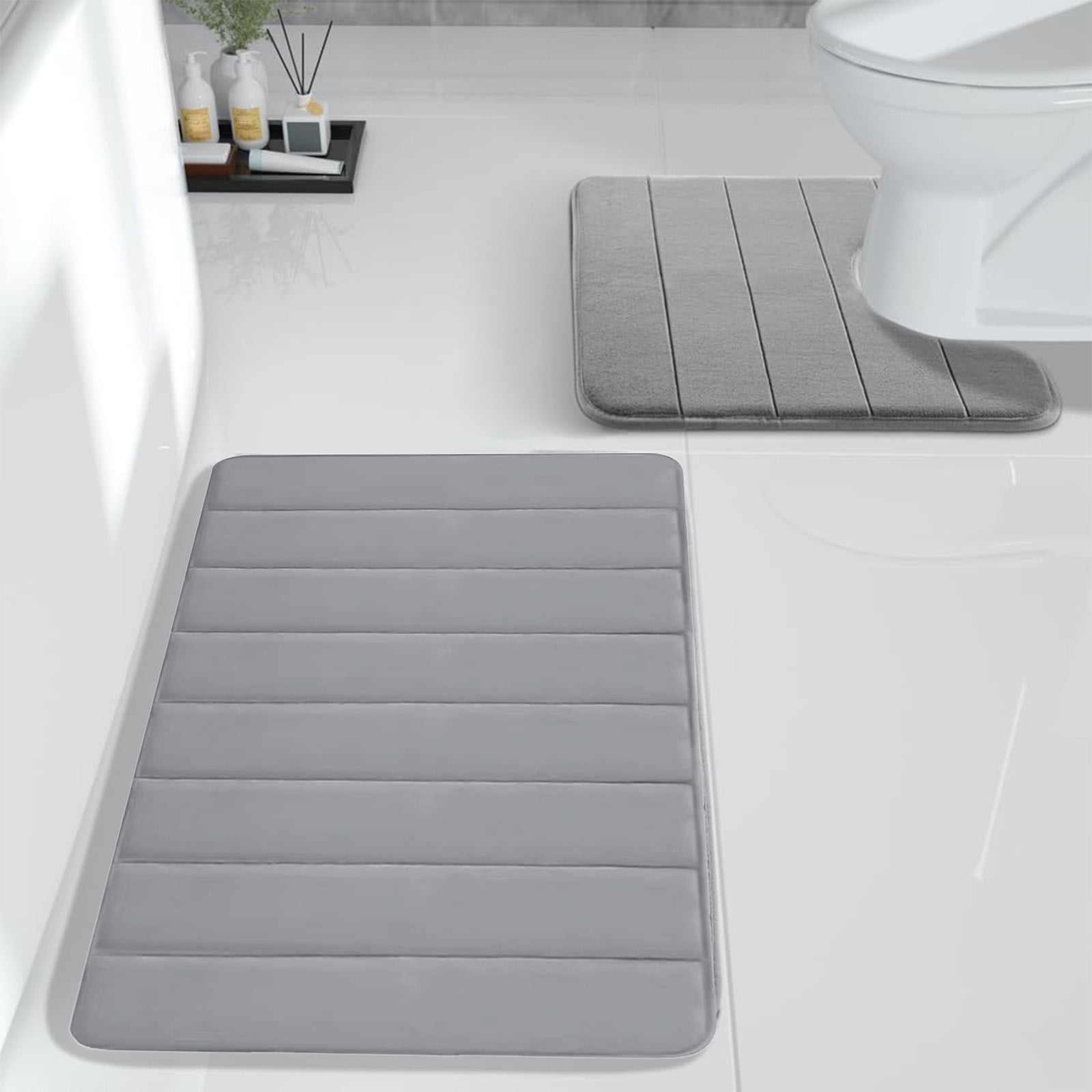 PALIFEUR Memory Foam Toilet Rug, Non-Slip Bathroom Rugs, Toilet Rugs U Shaped Washable, Commode Contour Rug, Soft Comfortable Super Water Absorption #2_Gray - Image 5