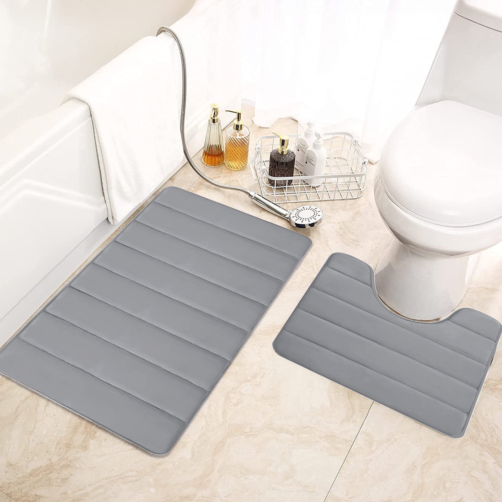PALIFEUR Memory Foam Toilet Rug, Non-Slip Bathroom Rugs, Toilet Rugs U Shaped Washable, Commode Contour Rug, Soft Comfortable Super Water Absorption #2_Gray - Image 6