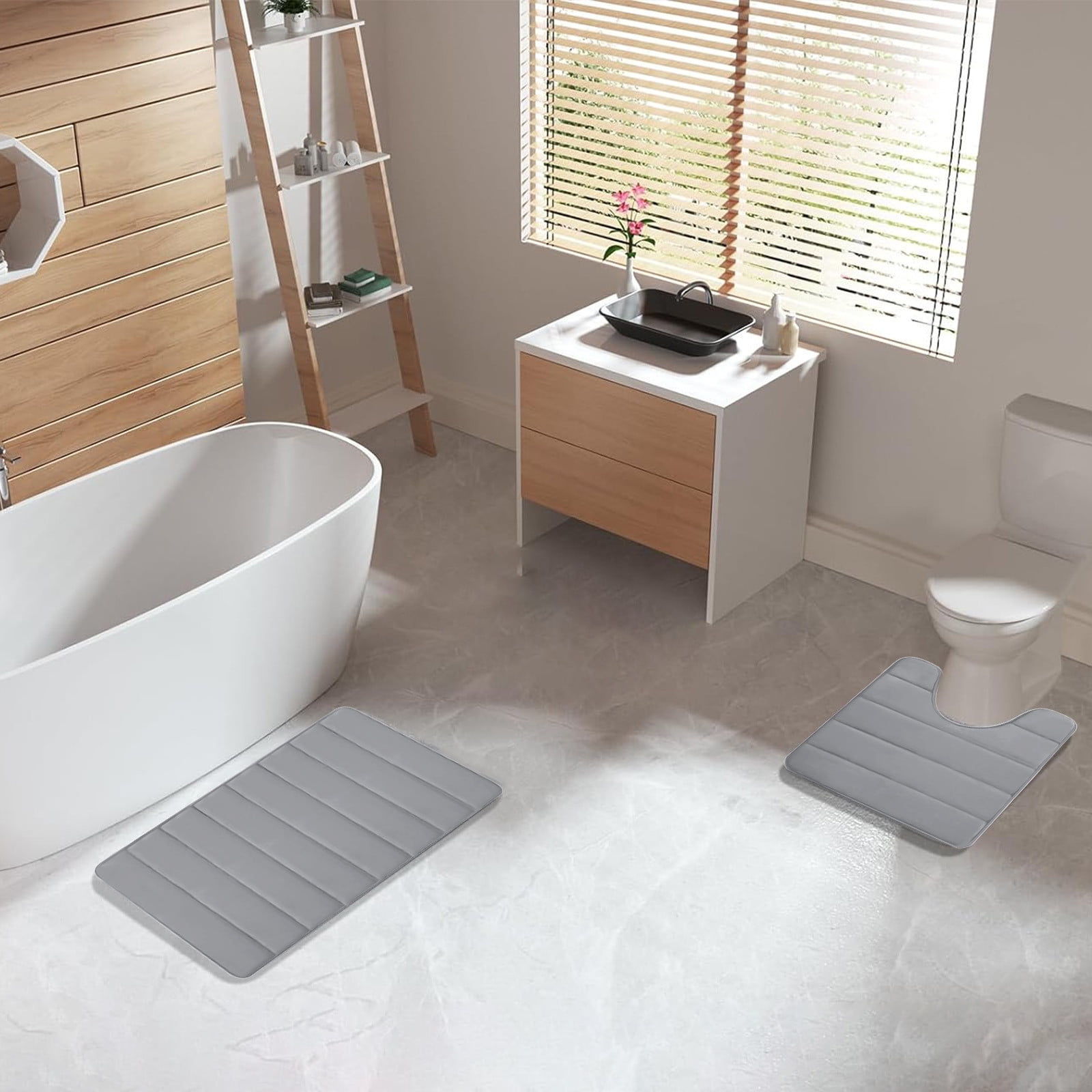 PALIFEUR Memory Foam Toilet Rug, Non-Slip Bathroom Rugs, Toilet Rugs U Shaped Washable, Commode Contour Rug, Soft Comfortable Super Water Absorption #2_Gray - Image 7