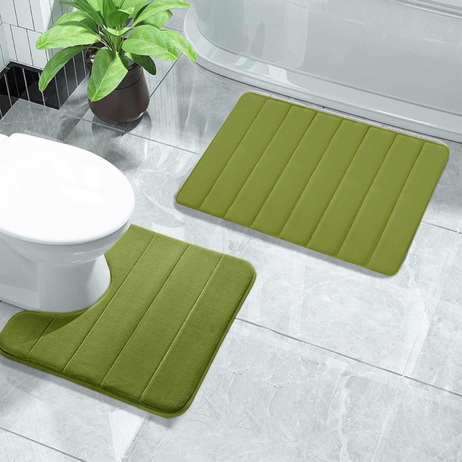 PALIFEUR Memory Foam Toilet Rug, Non-Slip Bathroom Rugs, Toilet Rugs U Shaped Washable, Commode Contour Rug, Soft Comfortable Super Water Absorption #2_Green - Image 4
