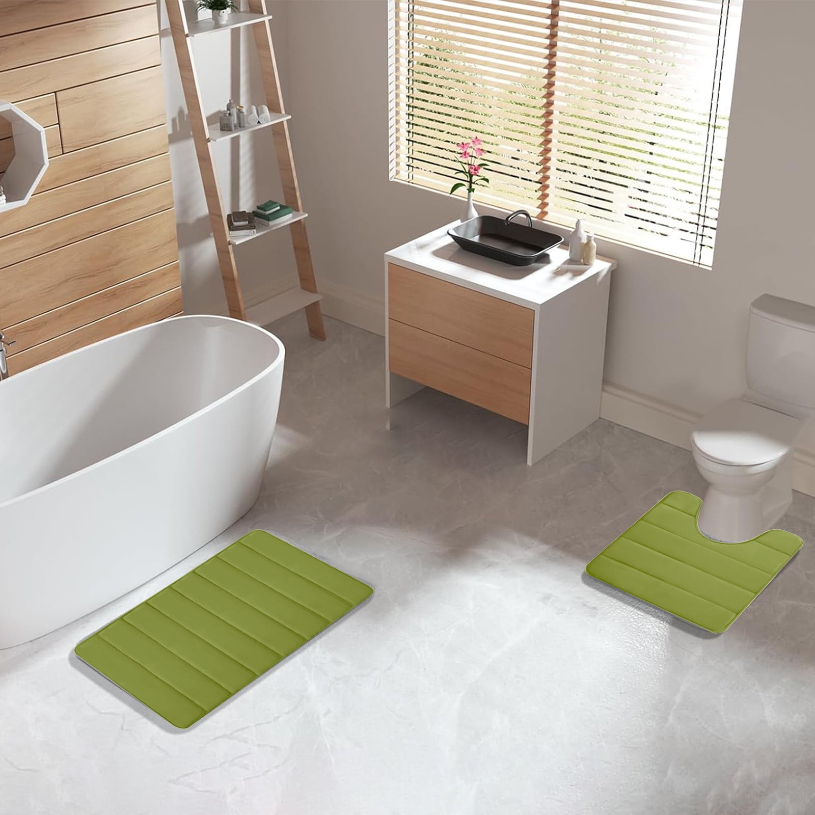 PALIFEUR Memory Foam Toilet Rug, Non-Slip Bathroom Rugs, Toilet Rugs U Shaped Washable, Commode Contour Rug, Soft Comfortable Super Water Absorption #2_Green - Image 7