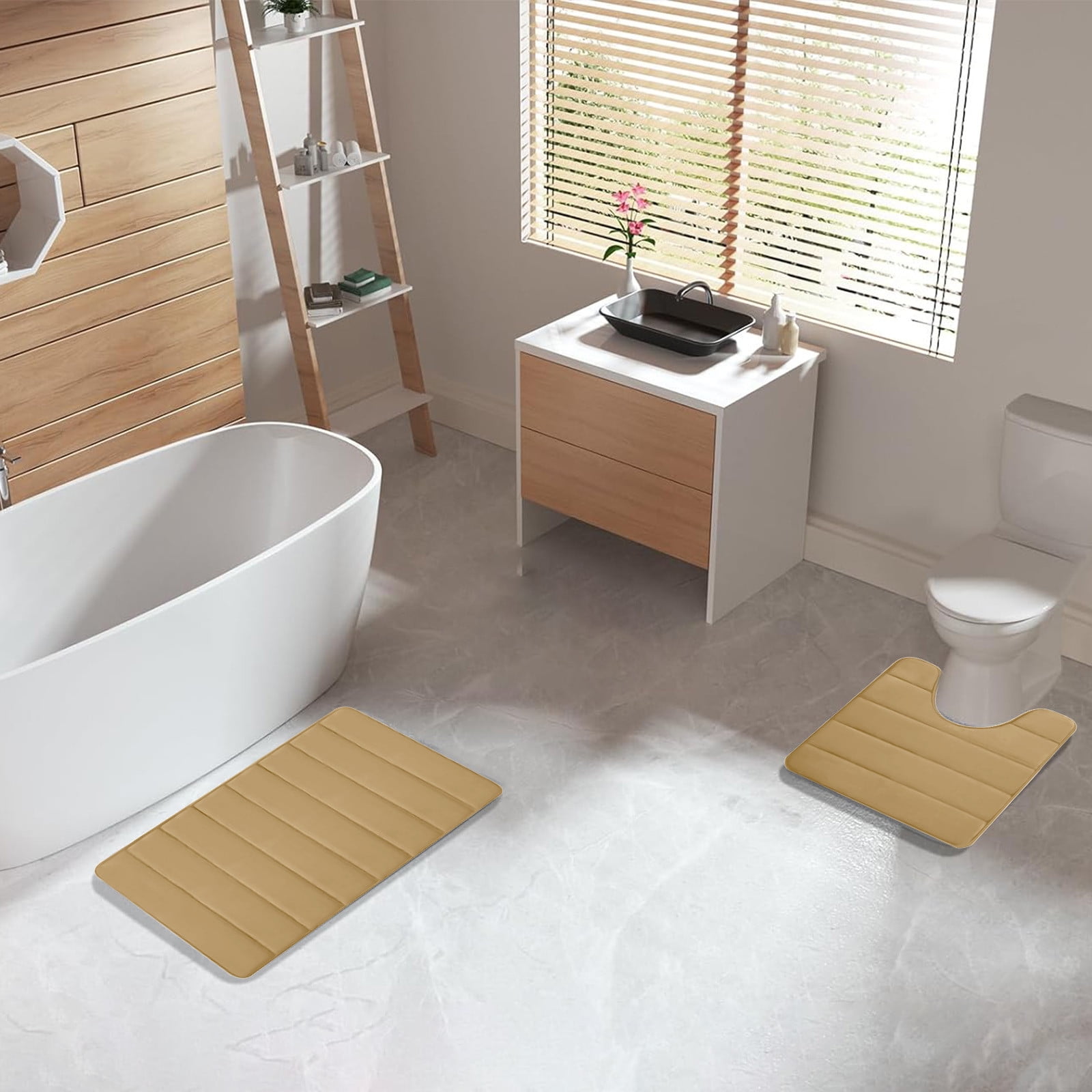 PALIFEUR Memory Foam Toilet Rug, Non-Slip Bathroom Rugs, Toilet Rugs U Shaped Washable, Commode Contour Rug, Soft Comfortable Super Water Absorption #2_Khaki - Image 7