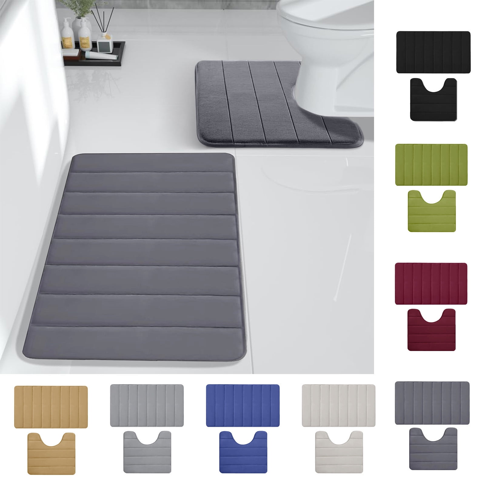 PALIFEUR Memory Foam Toilet Rug, Non-Slip Bathroom Rugs, Toilet Rugs U Shaped Washable, Commode Contour Rug, Soft Comfortable Super Water Absorption #2_Red - Image 1