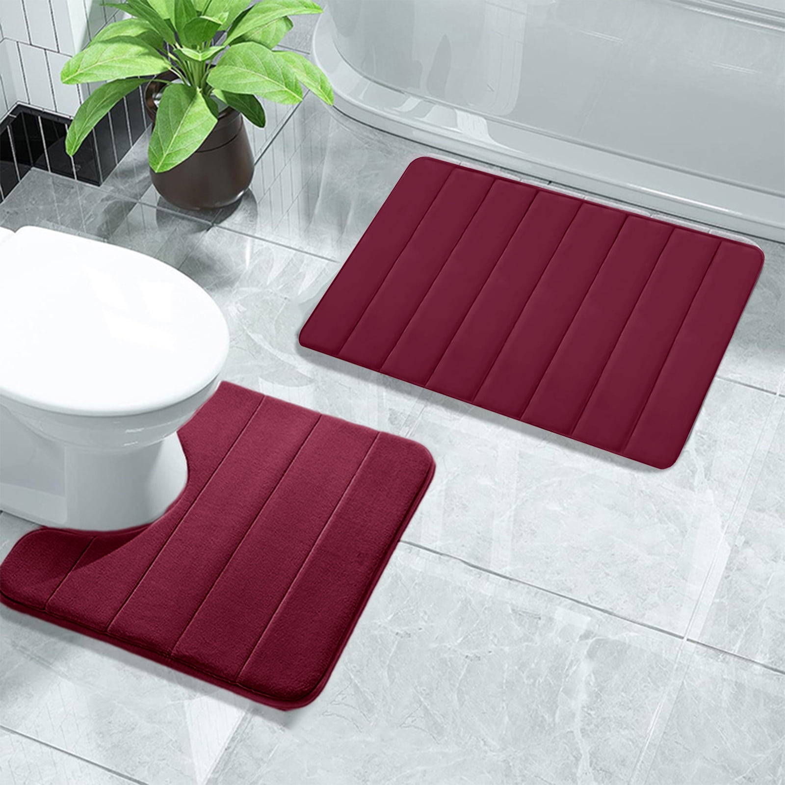 PALIFEUR Memory Foam Toilet Rug, Non-Slip Bathroom Rugs, Toilet Rugs U Shaped Washable, Commode Contour Rug, Soft Comfortable Super Water Absorption #2_Red - Image 5