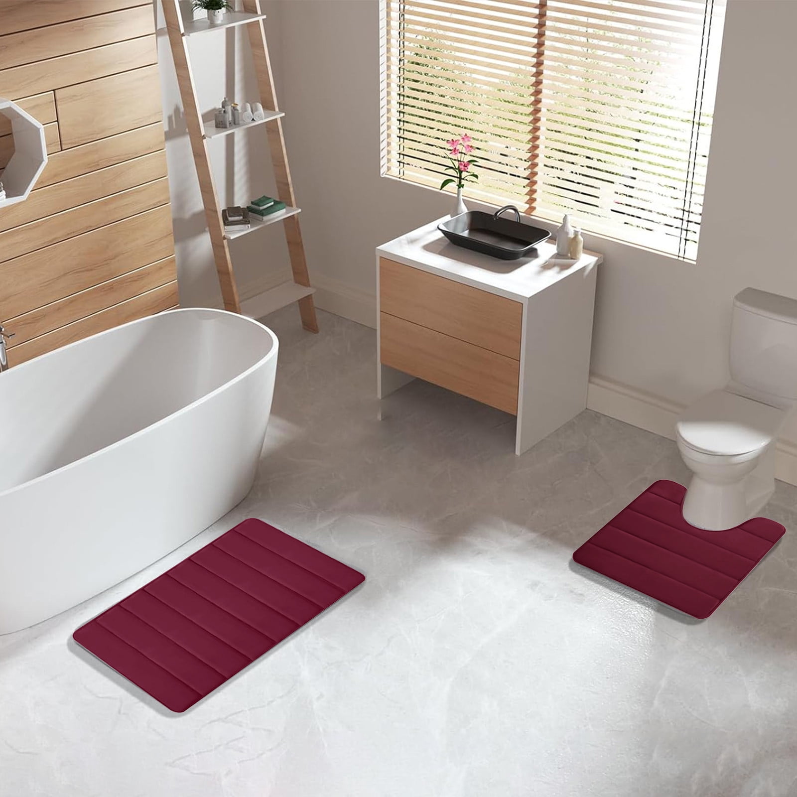 PALIFEUR Memory Foam Toilet Rug, Non-Slip Bathroom Rugs, Toilet Rugs U Shaped Washable, Commode Contour Rug, Soft Comfortable Super Water Absorption #2_Red - Image 7