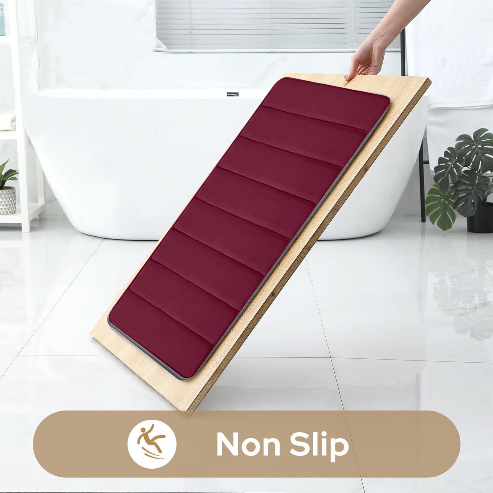 PALIFEUR Memory Foam Toilet Rug, Non-Slip Bathroom Rugs, Toilet Rugs U Shaped Washable, Commode Contour Rug, Soft Comfortable Super Water Absorption #2_Red - Image 8