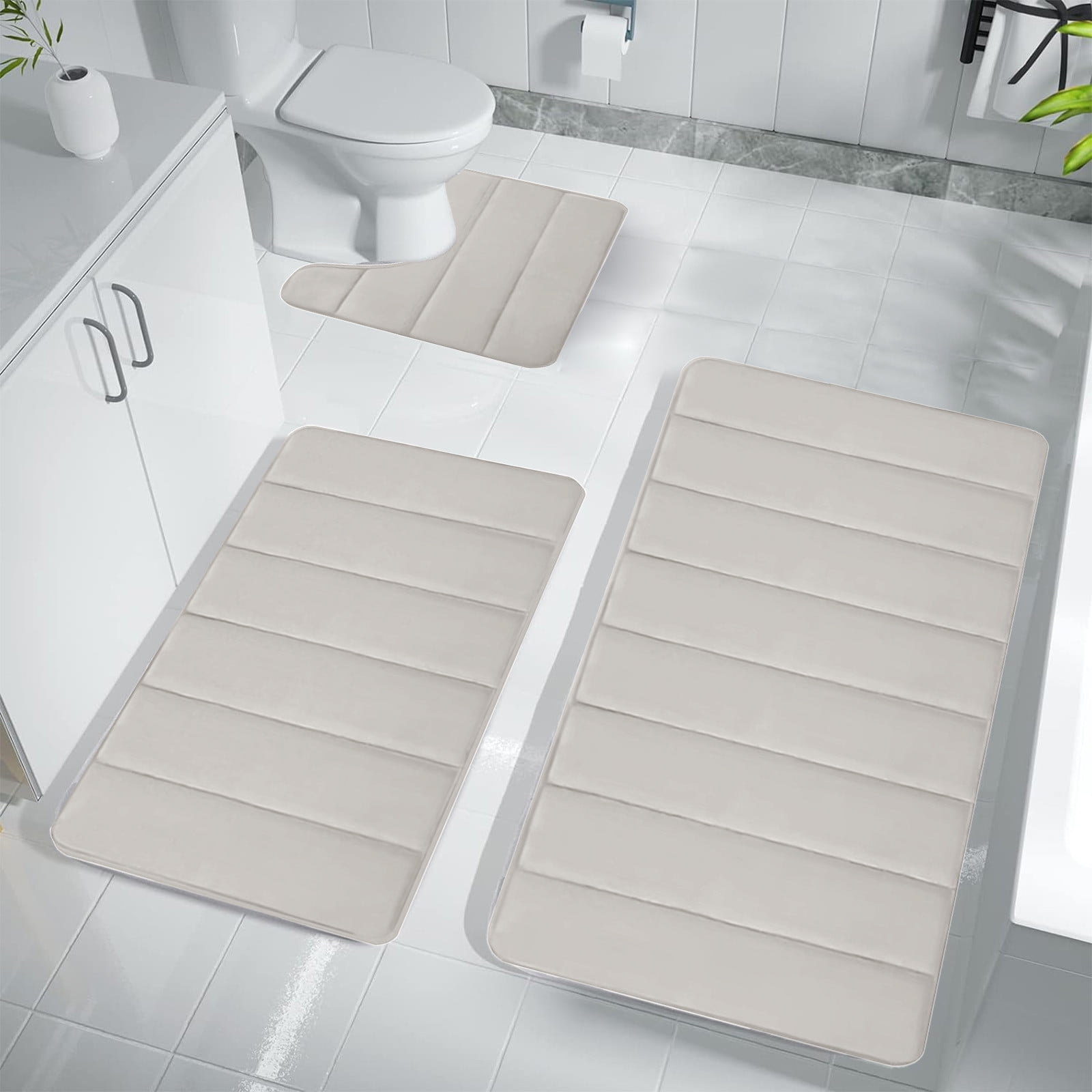 PALIFEUR Memory Foam Toilet Rug, Non-Slip Bathroom Rugs, Toilet Rugs U Shaped Washable, Commode Contour Rug, Soft Comfortable Super Water Absorption #3_Beige - Image 5