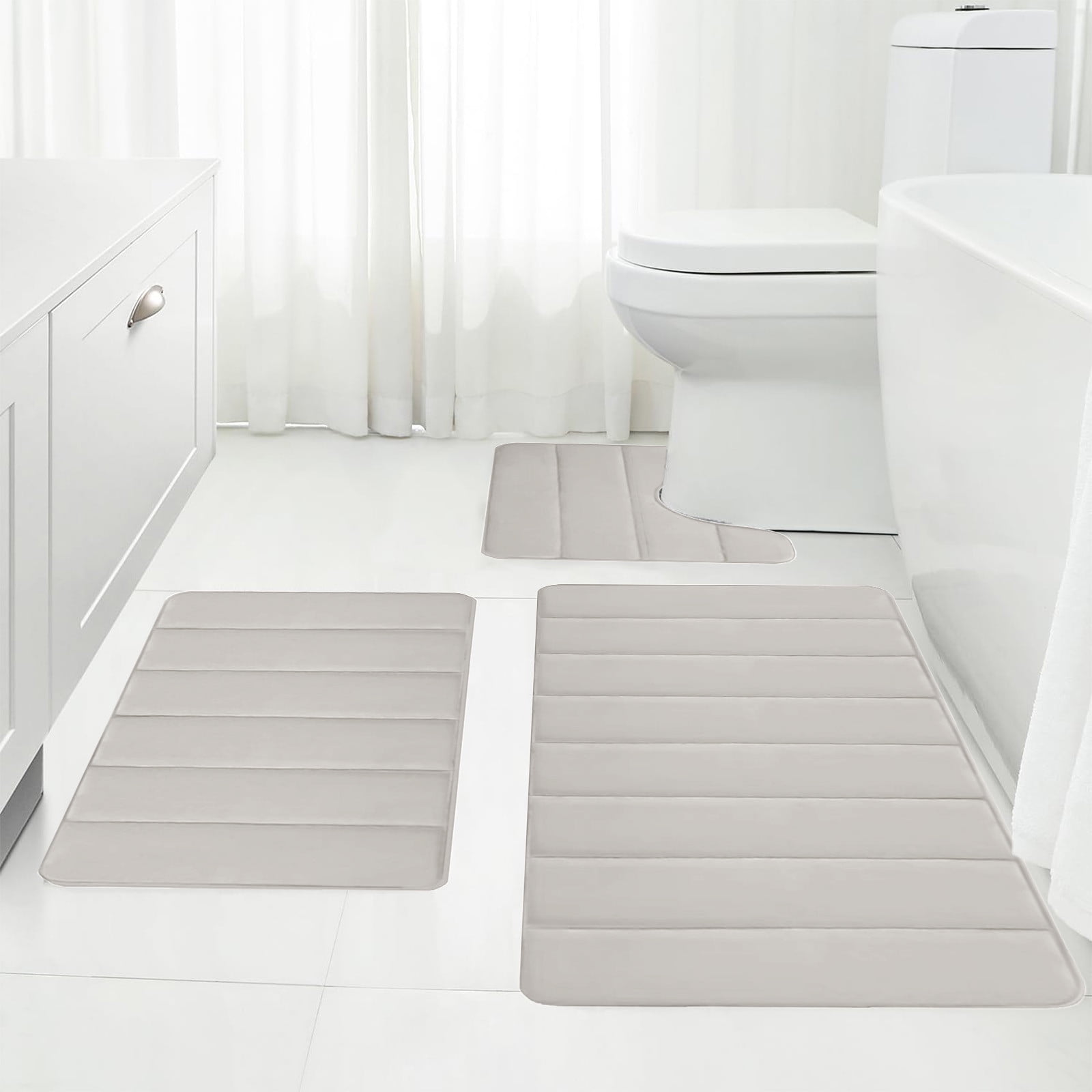 PALIFEUR Memory Foam Toilet Rug, Non-Slip Bathroom Rugs, Toilet Rugs U Shaped Washable, Commode Contour Rug, Soft Comfortable Super Water Absorption #3_Beige - Image 6