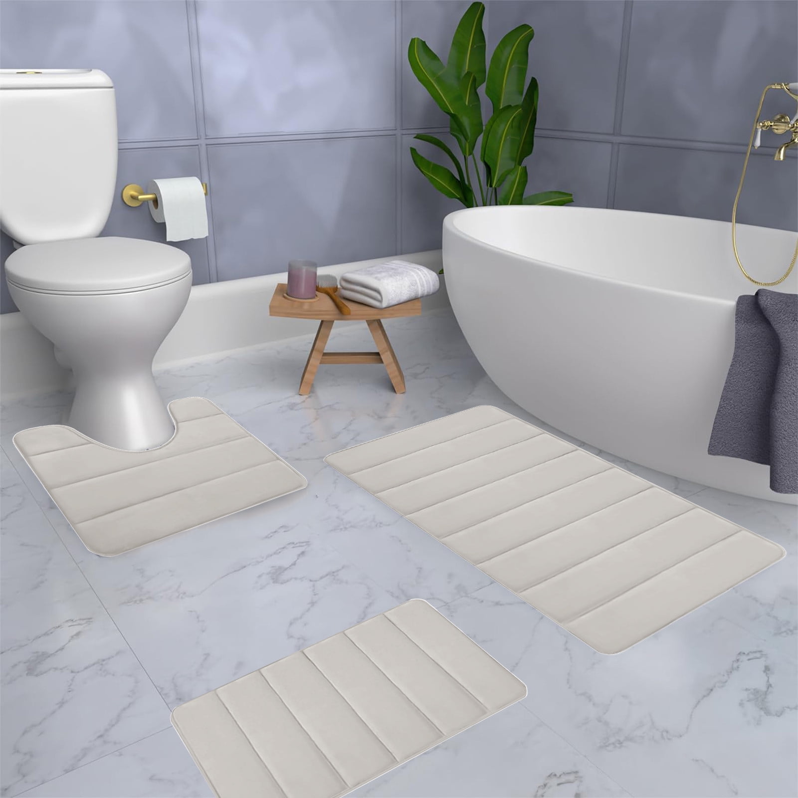 PALIFEUR Memory Foam Toilet Rug, Non-Slip Bathroom Rugs, Toilet Rugs U Shaped Washable, Commode Contour Rug, Soft Comfortable Super Water Absorption #3_Beige - Image 7