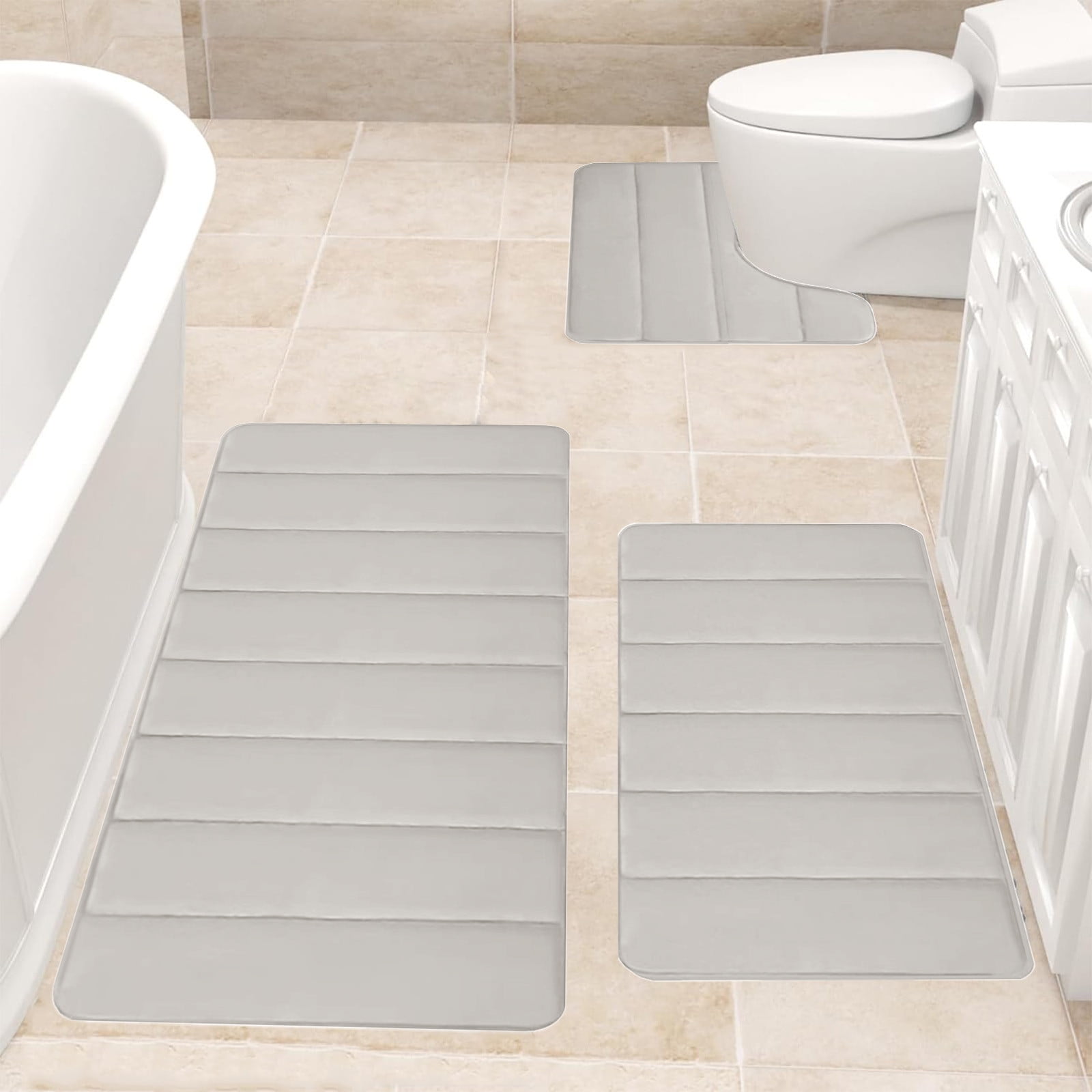 PALIFEUR Memory Foam Toilet Rug, Non-Slip Bathroom Rugs, Toilet Rugs U Shaped Washable, Commode Contour Rug, Soft Comfortable Super Water Absorption #3_Beige - Image 8