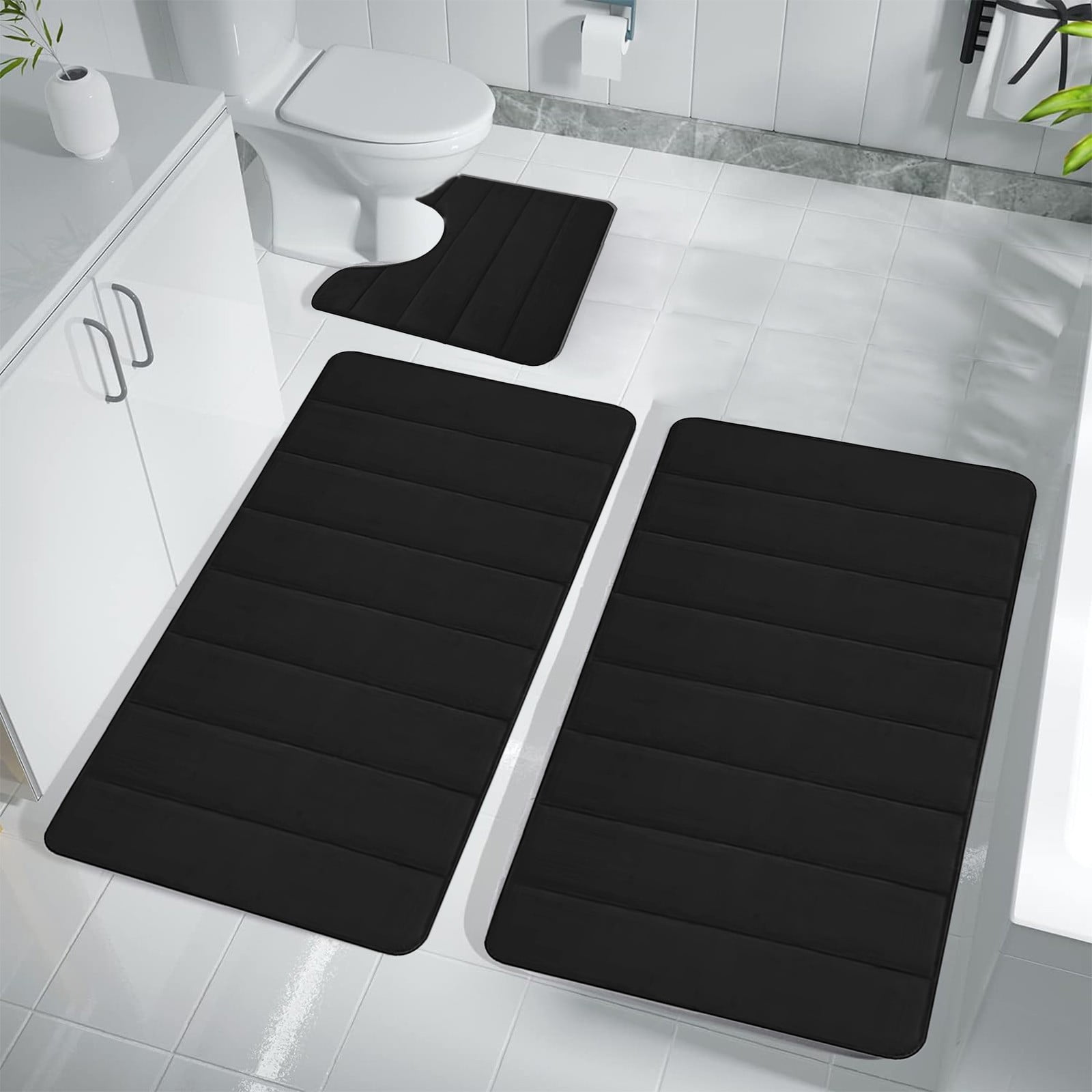 PALIFEUR Memory Foam Toilet Rug, Non-Slip Bathroom Rugs, Toilet Rugs U Shaped Washable, Commode Contour Rug, Soft Comfortable Super Water Absorption #3_Black - Image 5