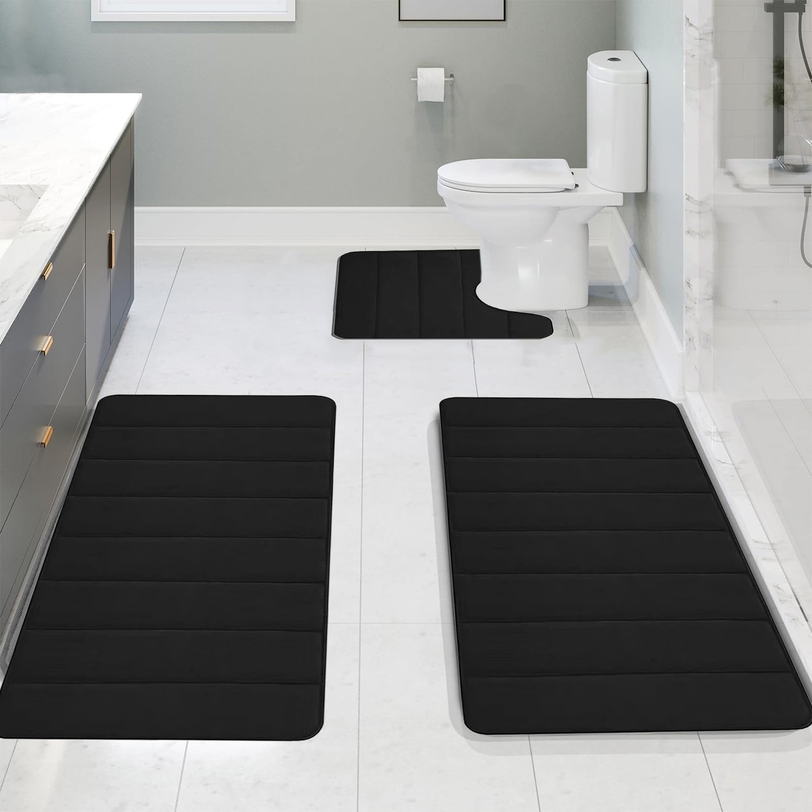 PALIFEUR Memory Foam Toilet Rug, Non-Slip Bathroom Rugs, Toilet Rugs U Shaped Washable, Commode Contour Rug, Soft Comfortable Super Water Absorption #3_Black - Image 8