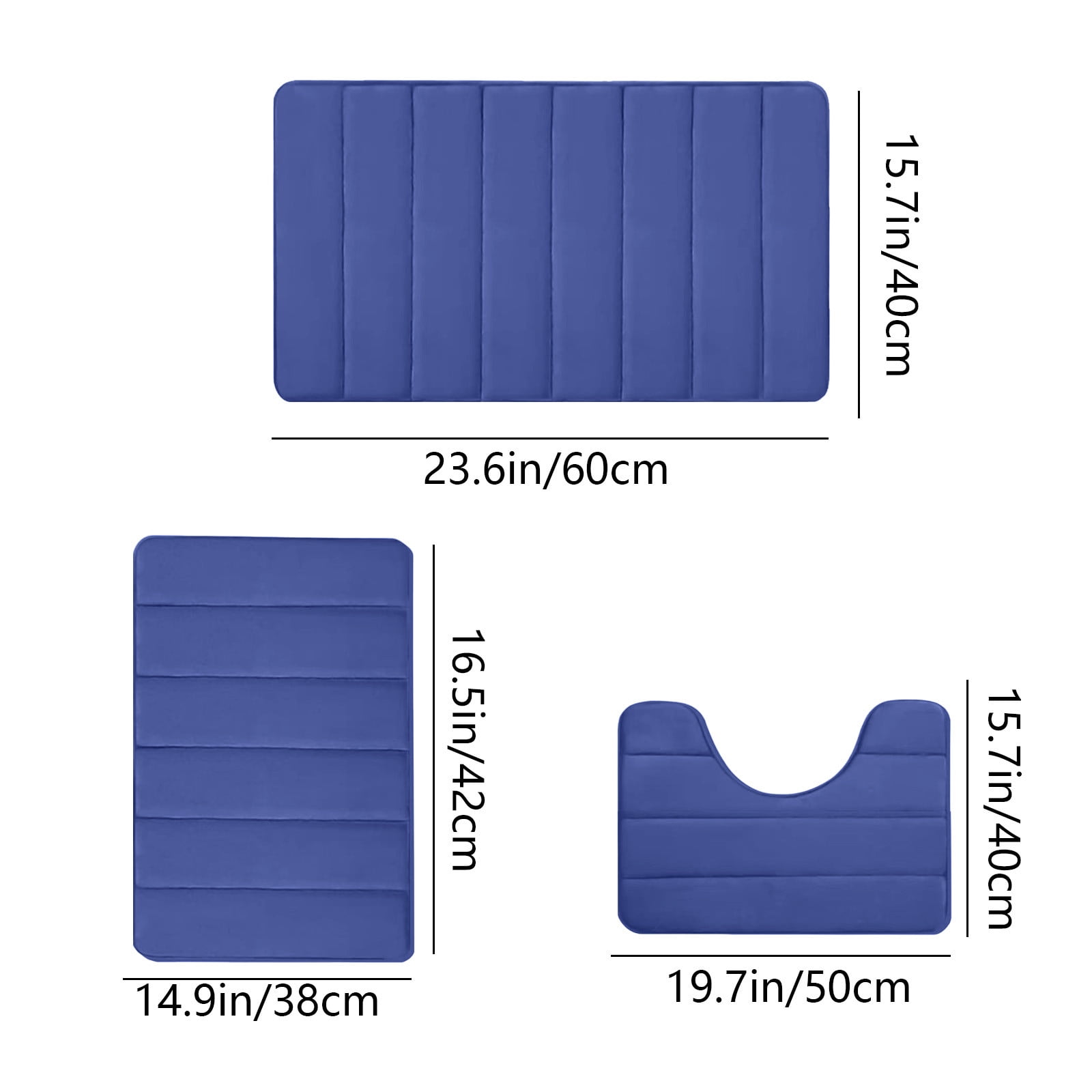 PALIFEUR Memory Foam Toilet Rug, Non-Slip Bathroom Rugs, Toilet Rugs U Shaped Washable, Commode Contour Rug, Soft Comfortable Super Water Absorption #3_Blue - Image 3