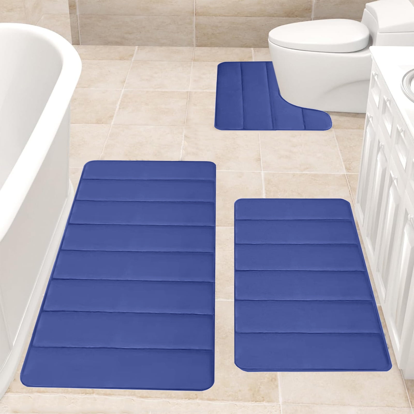 PALIFEUR Memory Foam Toilet Rug, Non-Slip Bathroom Rugs, Toilet Rugs U Shaped Washable, Commode Contour Rug, Soft Comfortable Super Water Absorption #3_Blue - Image 5