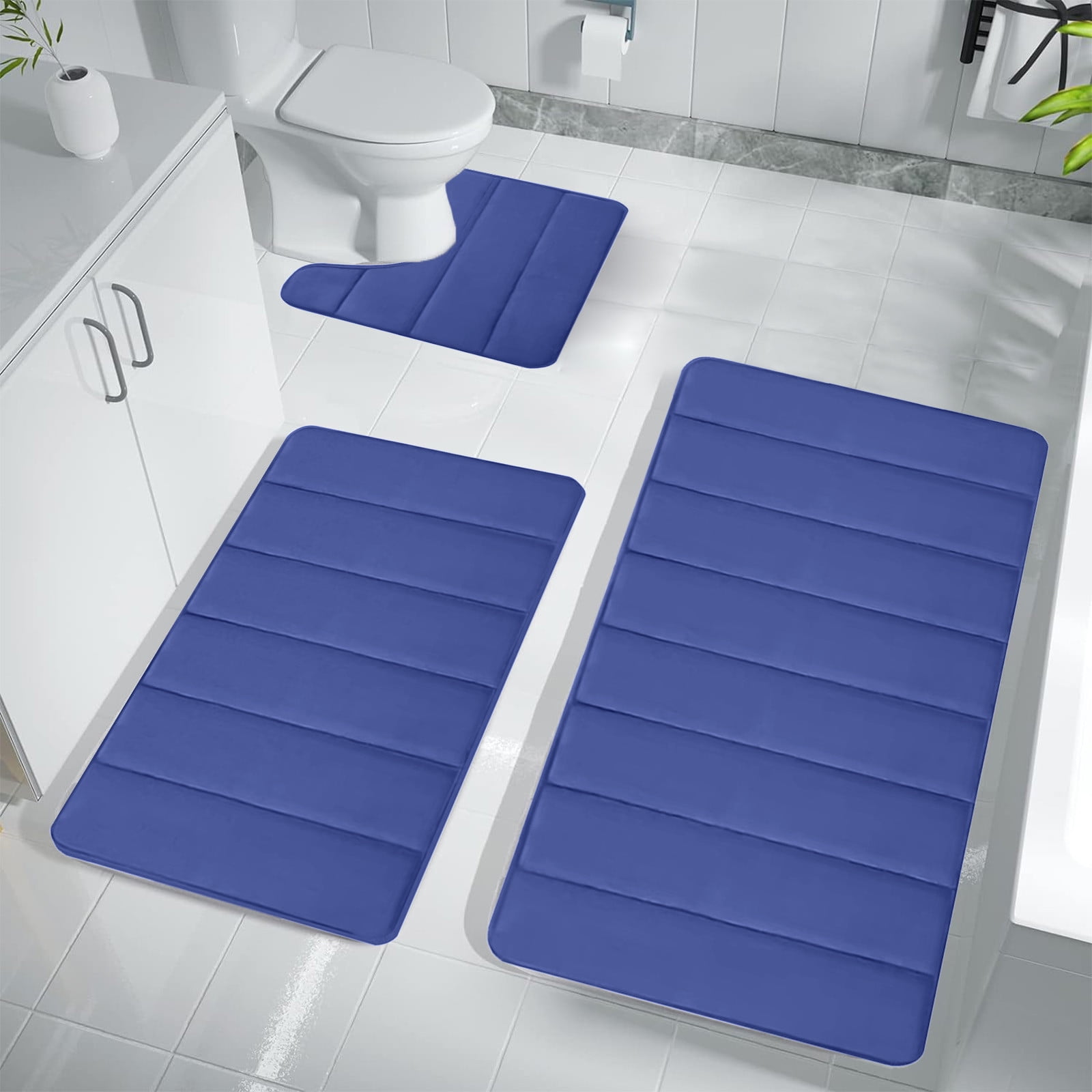 PALIFEUR Memory Foam Toilet Rug, Non-Slip Bathroom Rugs, Toilet Rugs U Shaped Washable, Commode Contour Rug, Soft Comfortable Super Water Absorption #3_Blue - Image 6