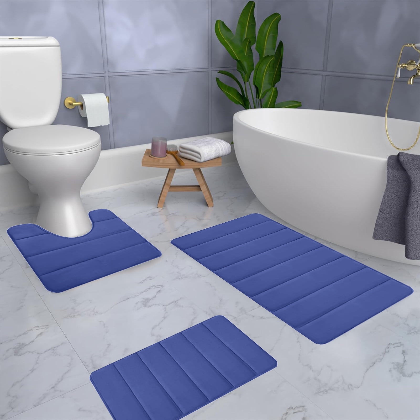 PALIFEUR Memory Foam Toilet Rug, Non-Slip Bathroom Rugs, Toilet Rugs U Shaped Washable, Commode Contour Rug, Soft Comfortable Super Water Absorption #3_Blue - Image 7