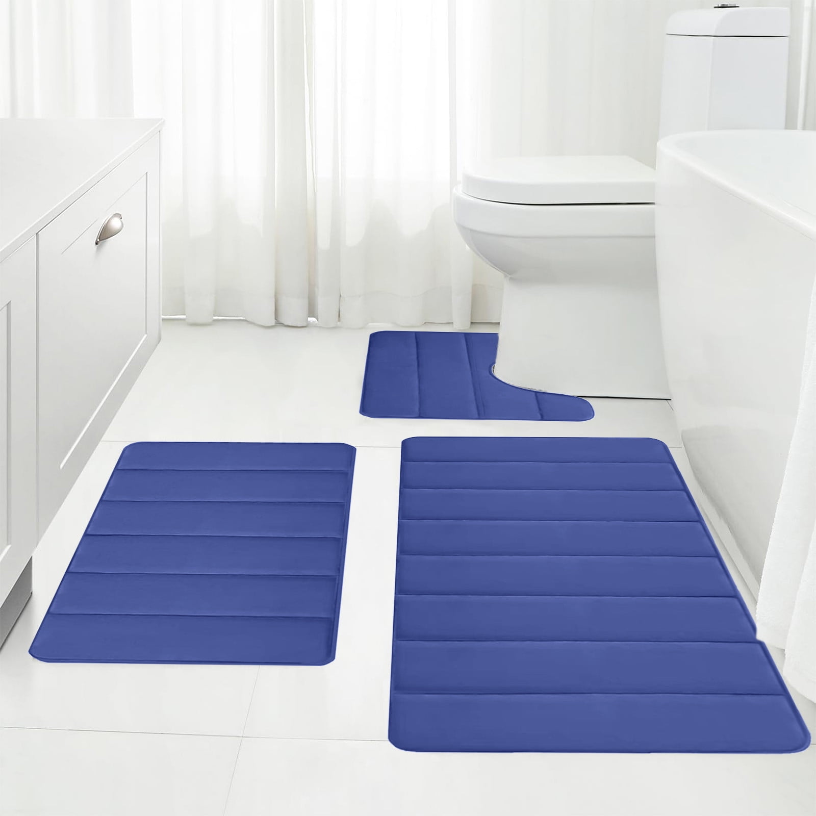 PALIFEUR Memory Foam Toilet Rug, Non-Slip Bathroom Rugs, Toilet Rugs U Shaped Washable, Commode Contour Rug, Soft Comfortable Super Water Absorption #3_Blue - Image 8