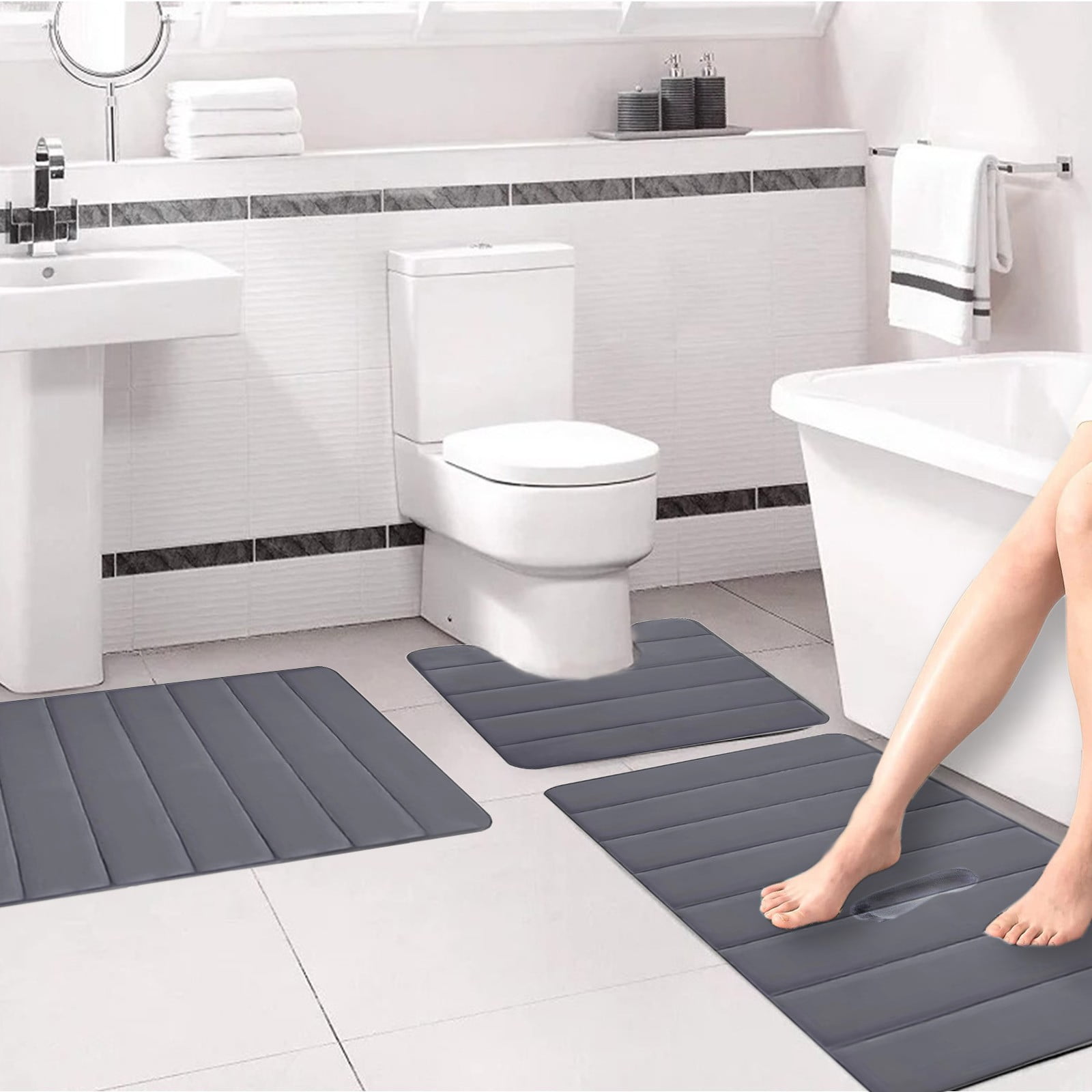 PALIFEUR Memory Foam Toilet Rug, Non-Slip Bathroom Rugs, Toilet Rugs U Shaped Washable, Commode Contour Rug, Soft Comfortable Super Water Absorption #3_Dark Gray - Image 4