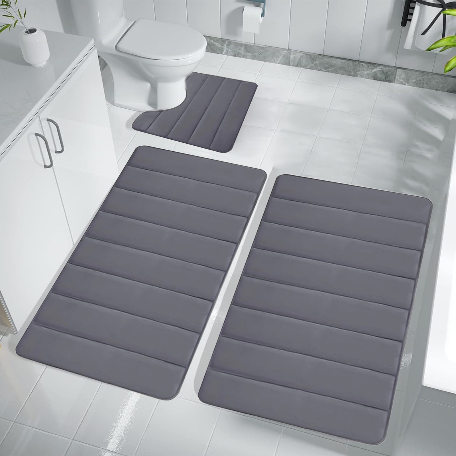 PALIFEUR Memory Foam Toilet Rug, Non-Slip Bathroom Rugs, Toilet Rugs U Shaped Washable, Commode Contour Rug, Soft Comfortable Super Water Absorption #3_Dark Gray - Image 5