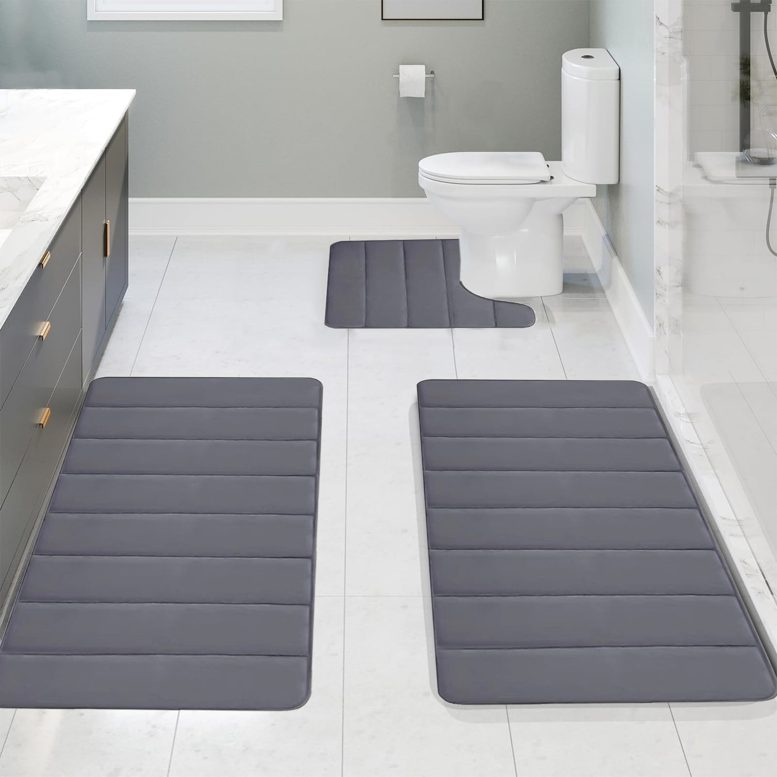 PALIFEUR Memory Foam Toilet Rug, Non-Slip Bathroom Rugs, Toilet Rugs U Shaped Washable, Commode Contour Rug, Soft Comfortable Super Water Absorption #3_Dark Gray - Image 8