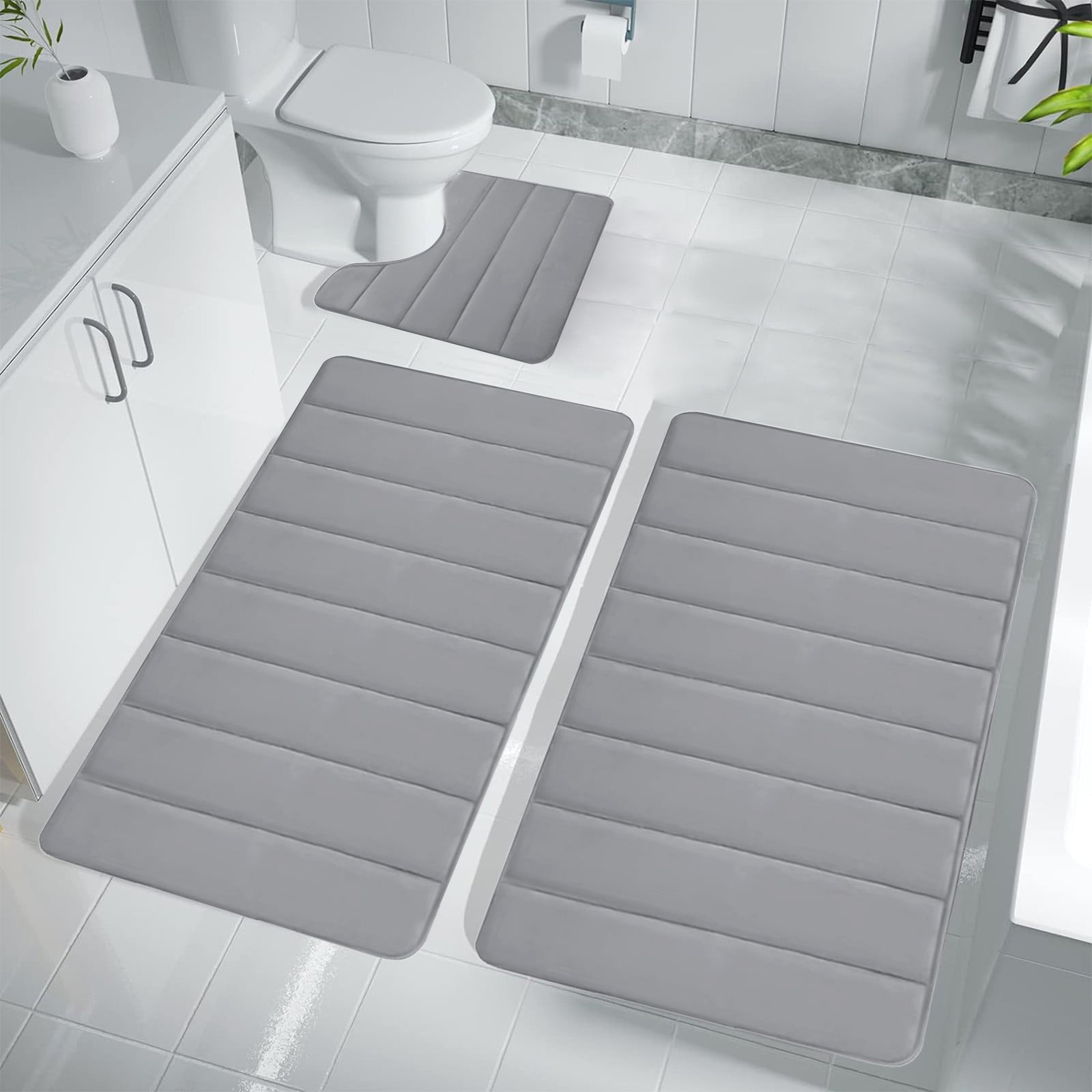 PALIFEUR Memory Foam Toilet Rug, Non-Slip Bathroom Rugs, Toilet Rugs U Shaped Washable, Commode Contour Rug, Soft Comfortable Super Water Absorption #3_Gray - Image 5