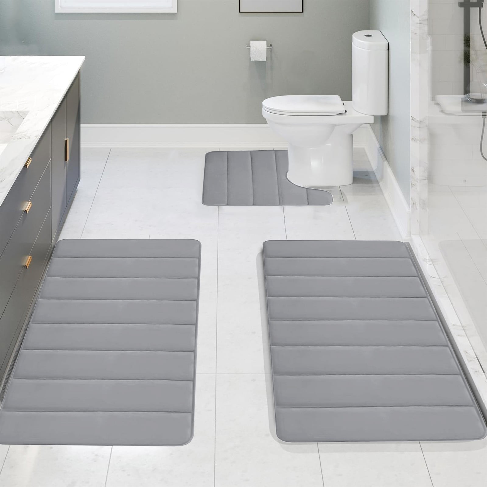 PALIFEUR Memory Foam Toilet Rug, Non-Slip Bathroom Rugs, Toilet Rugs U Shaped Washable, Commode Contour Rug, Soft Comfortable Super Water Absorption #3_Gray - Image 8