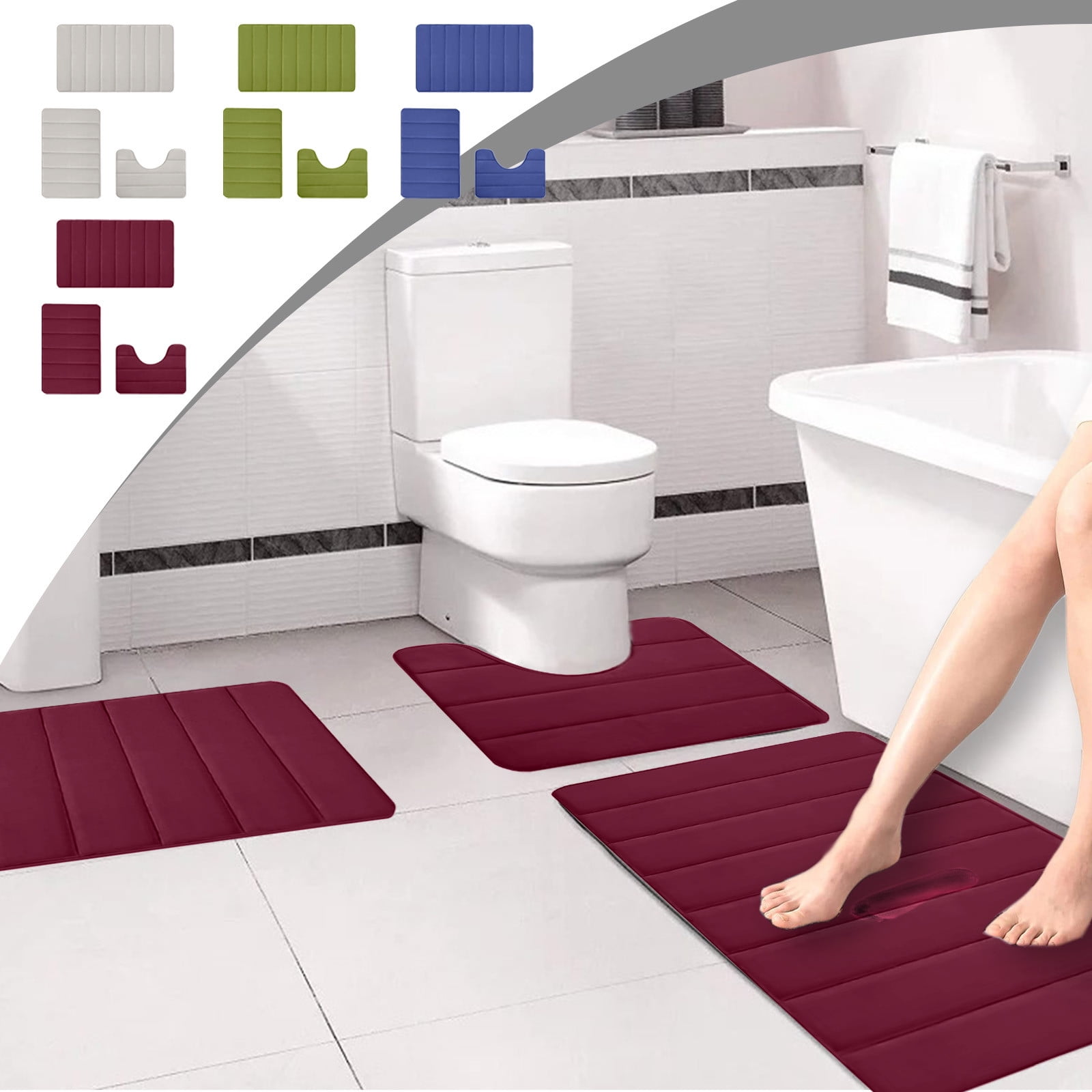 PALIFEUR Memory Foam Toilet Rug, Non-Slip Bathroom Rugs, Toilet Rugs U Shaped Washable, Commode Contour Rug, Soft Comfortable Super Water Absorption #3_Green - Image 1