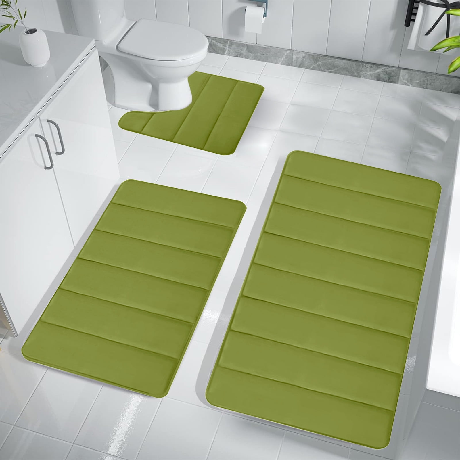 PALIFEUR Memory Foam Toilet Rug, Non-Slip Bathroom Rugs, Toilet Rugs U Shaped Washable, Commode Contour Rug, Soft Comfortable Super Water Absorption #3_Green - Image 5