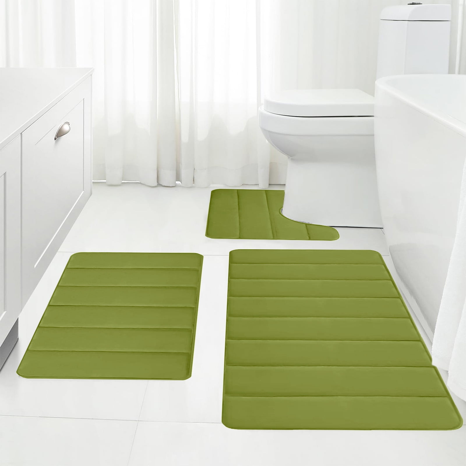 PALIFEUR Memory Foam Toilet Rug, Non-Slip Bathroom Rugs, Toilet Rugs U Shaped Washable, Commode Contour Rug, Soft Comfortable Super Water Absorption #3_Green - Image 6