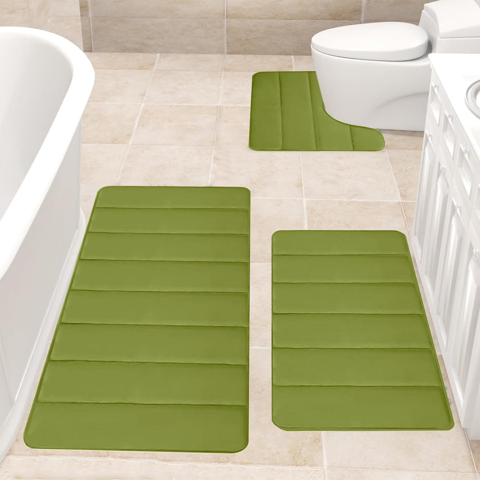 PALIFEUR Memory Foam Toilet Rug, Non-Slip Bathroom Rugs, Toilet Rugs U Shaped Washable, Commode Contour Rug, Soft Comfortable Super Water Absorption #3_Green - Image 7