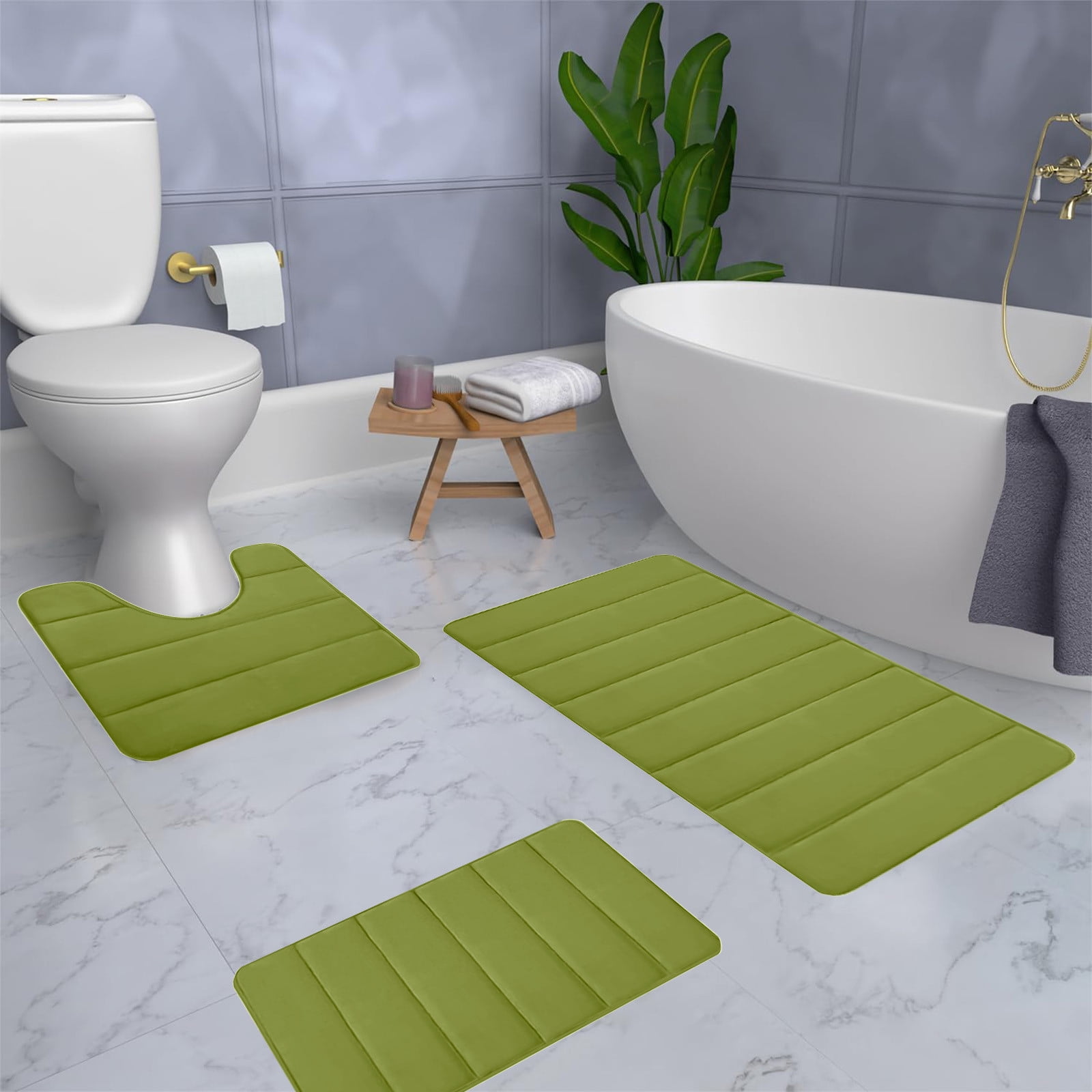 PALIFEUR Memory Foam Toilet Rug, Non-Slip Bathroom Rugs, Toilet Rugs U Shaped Washable, Commode Contour Rug, Soft Comfortable Super Water Absorption #3_Green - Image 8